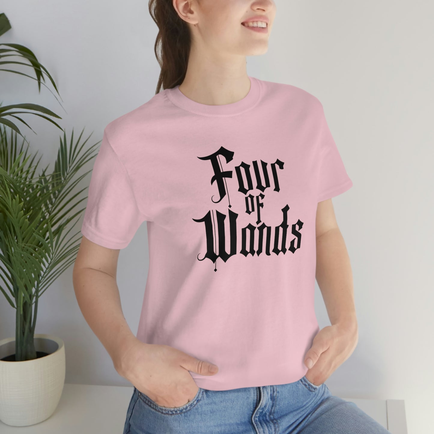 Four of Wands Black Logo Unisex Jersey Short Sleeve Tee