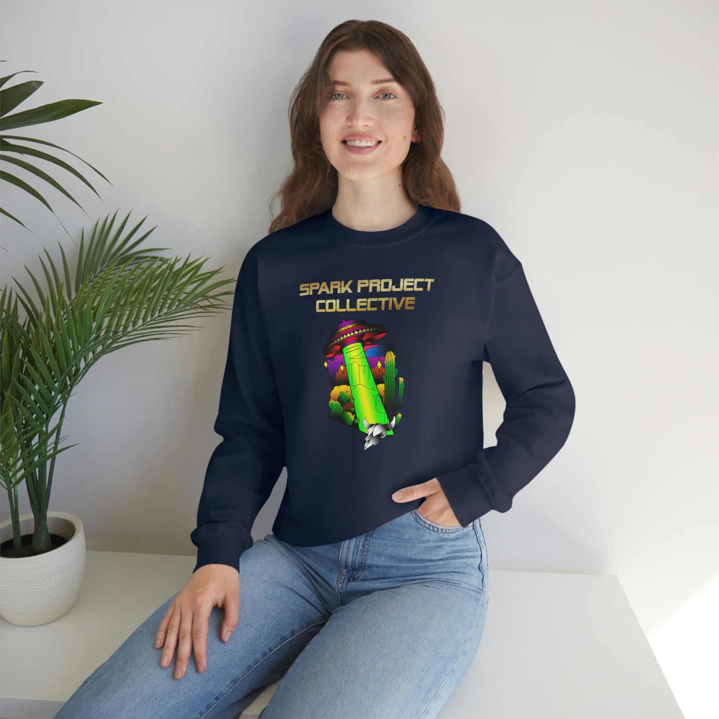 UFO Spark Gold Font Unisex Heavy Blend™ Crewneck Sweatshirt