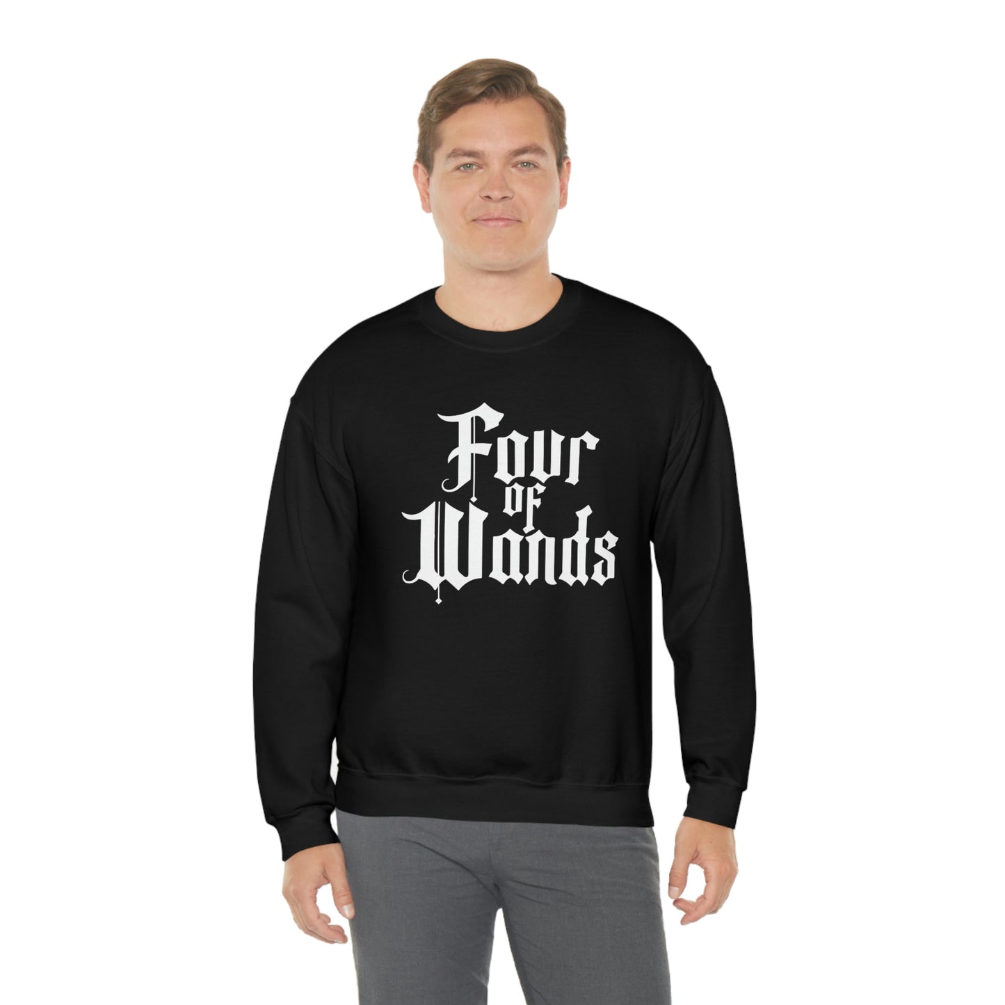 Four of Wands White Logo unisex heavy blend crewneck sweatshirt