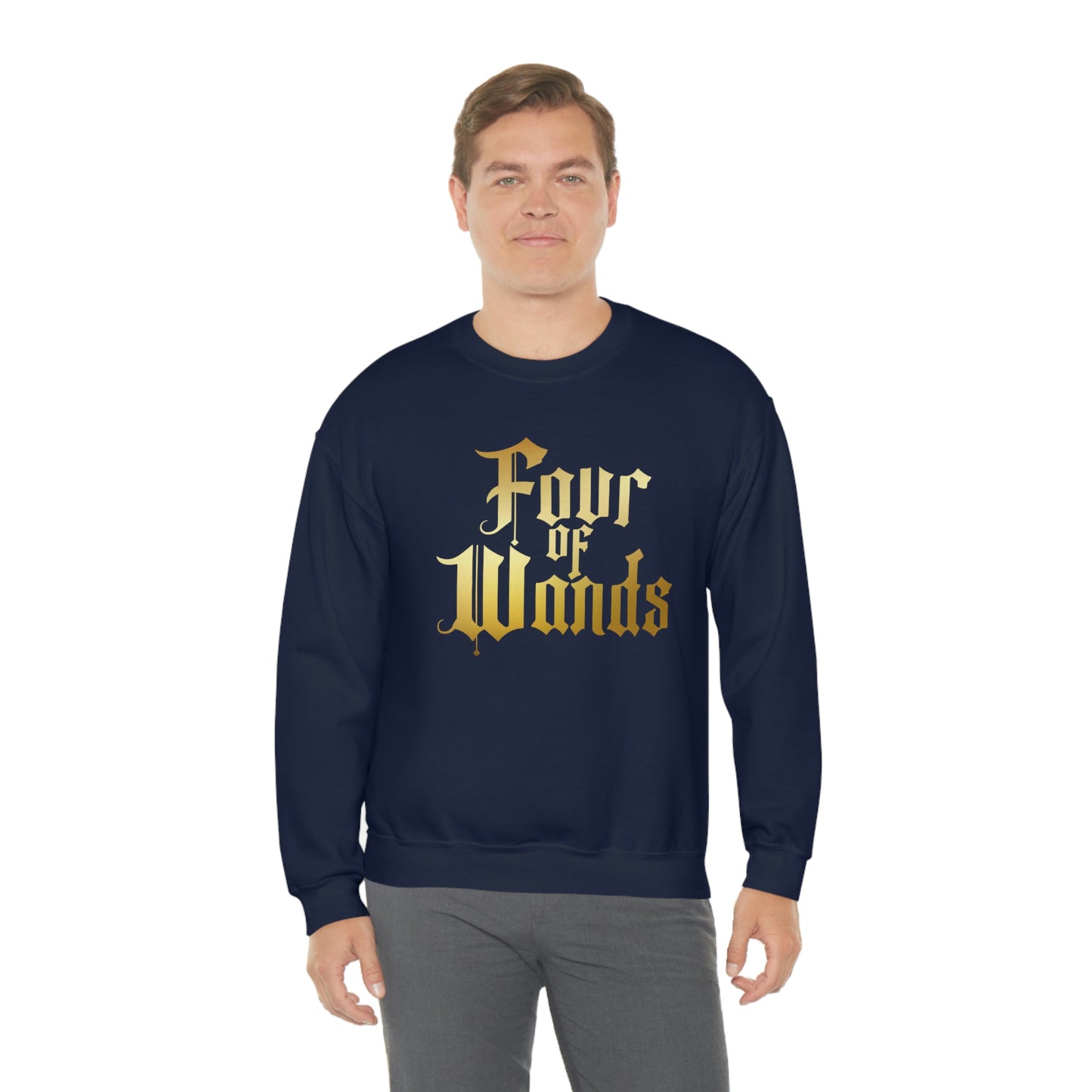 Four of Wands Logo Gold Font Black unisex heavy blend crewneck sweatshirt