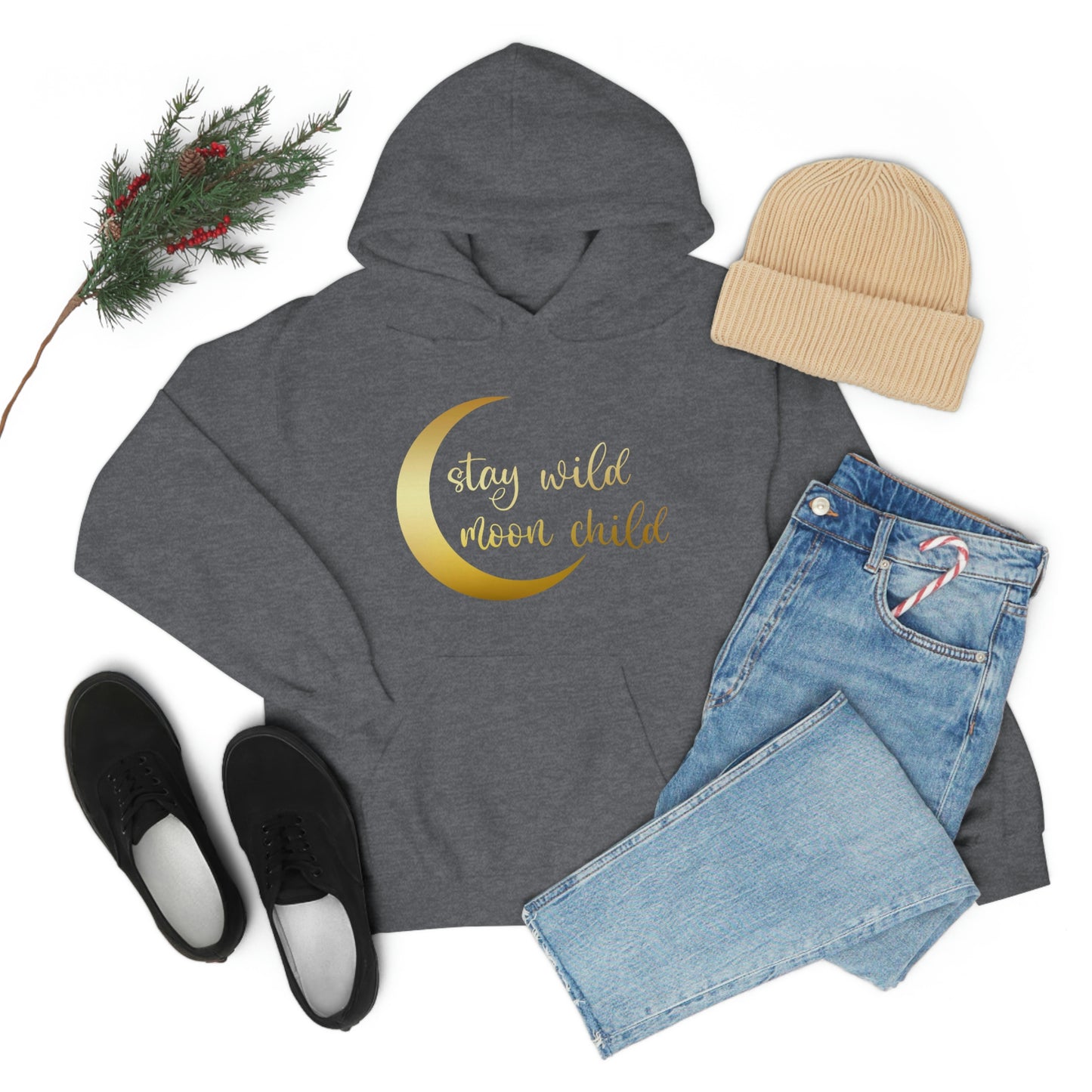 Stay Wild Moon Child Gold Font Unisex Heavy Blend™ Hooded Sweatshirt