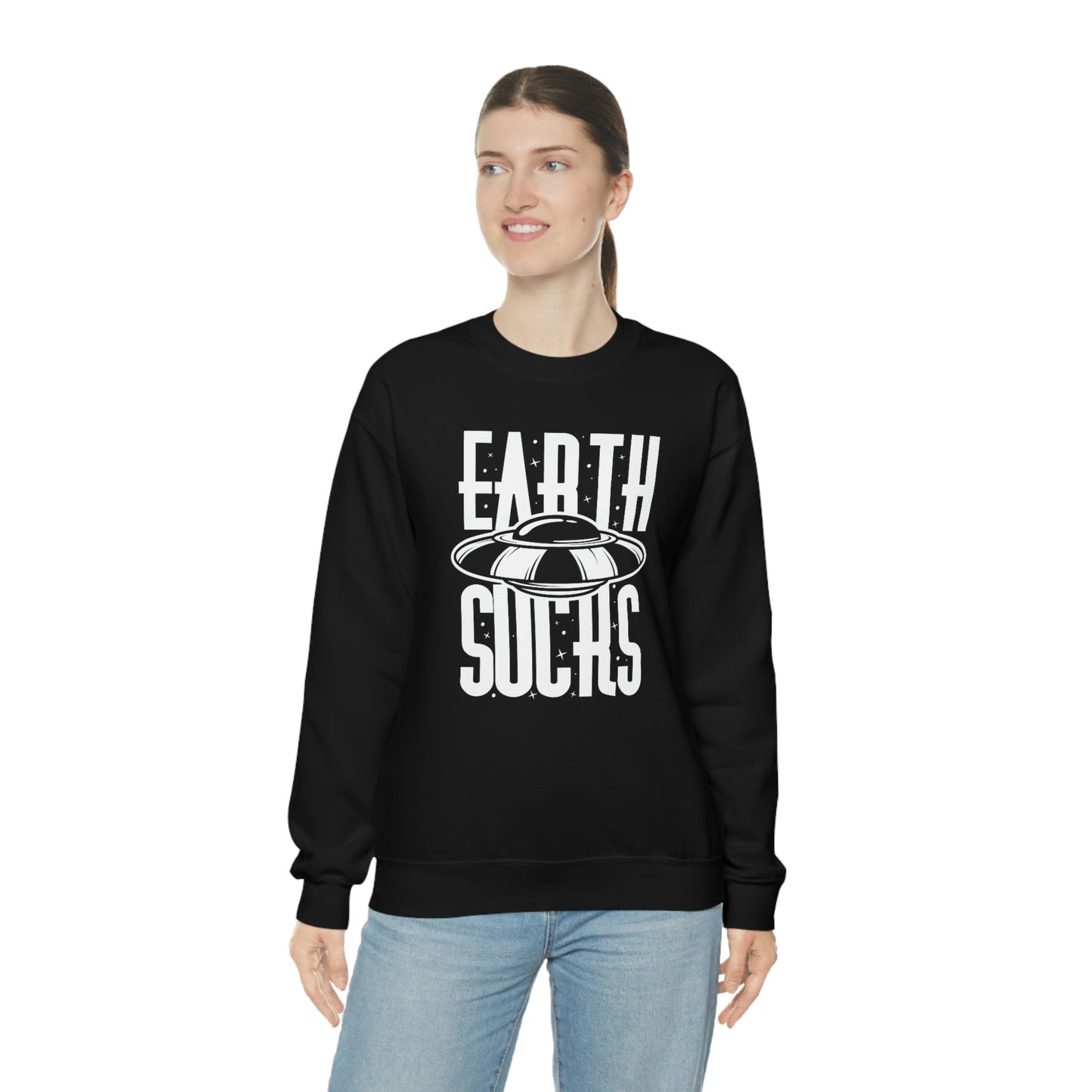 Earth Sucks White Font unisex heavy blend crewneck sweatshirt