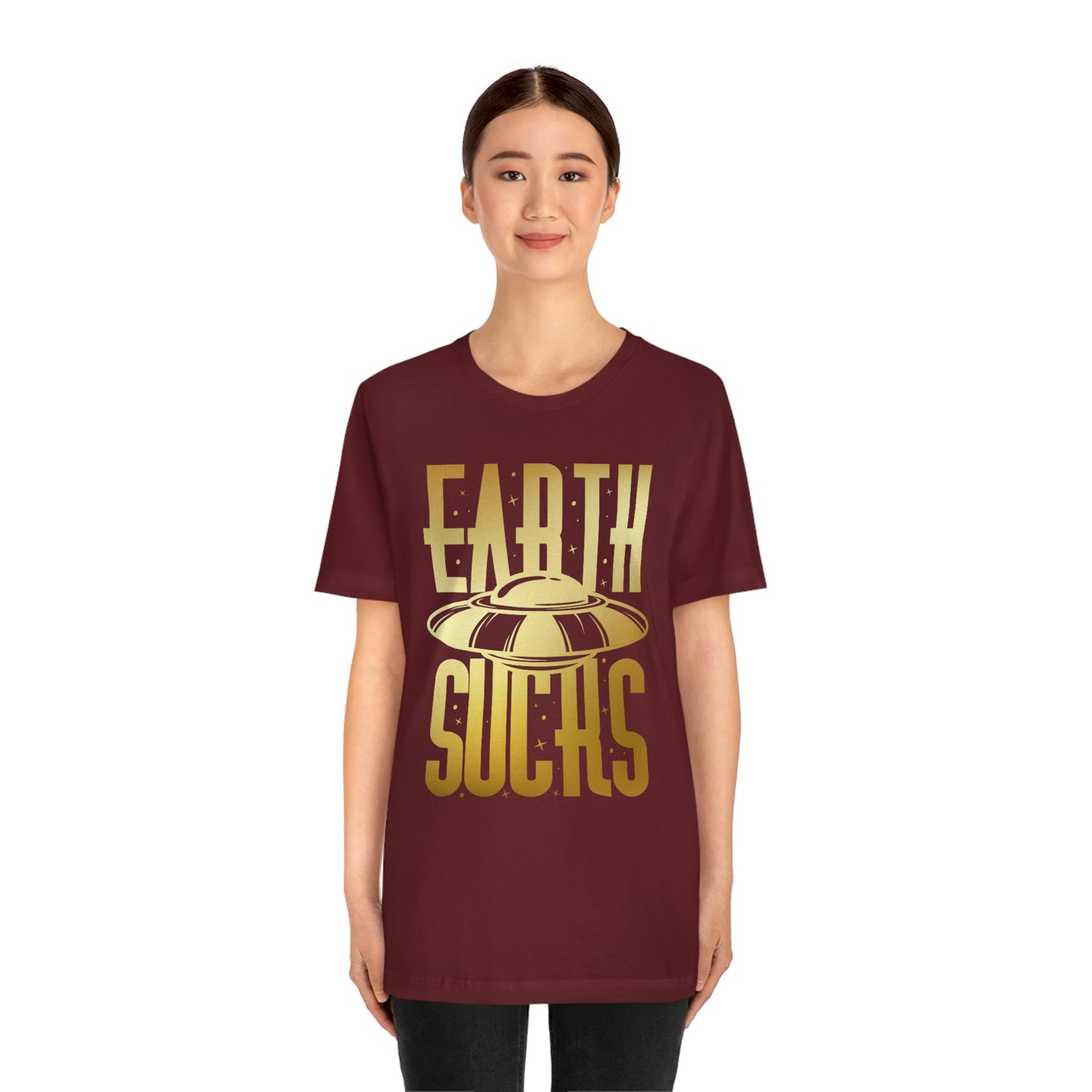 Earth Sucks Gold Font Unisex Jersey Short Sleeve Tee