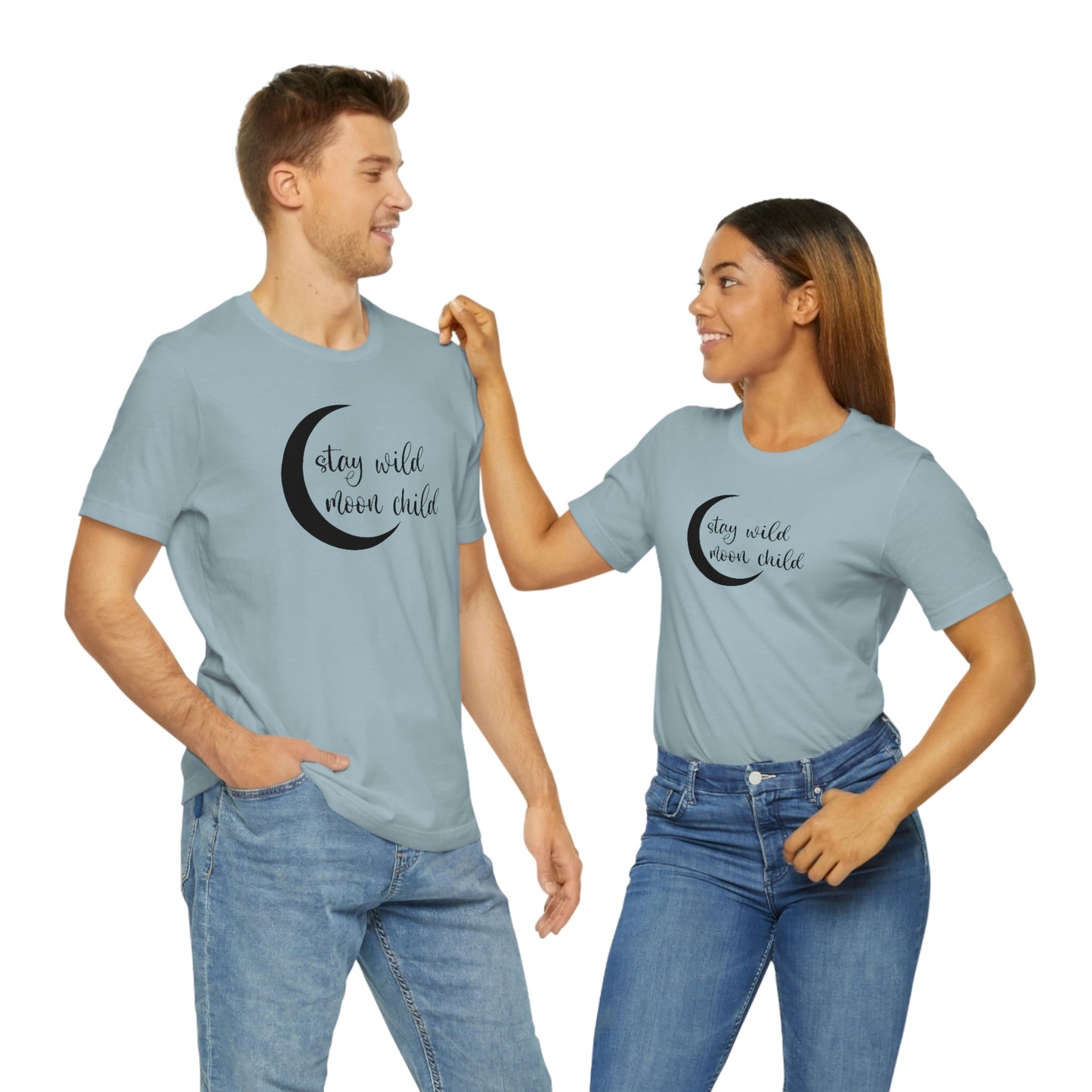 Stay Wild Moon Child Black Font Unisex Jersey Short Sleeve Tee