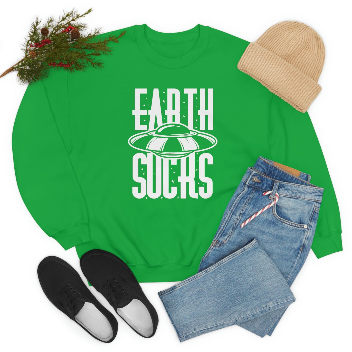 Earth Sucks White Font unisex heavy blend crewneck sweatshirt