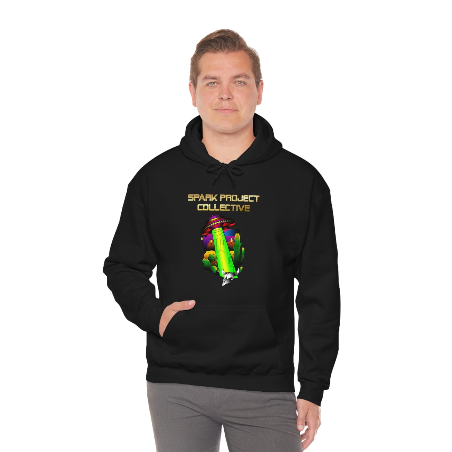 UFO Spark Gold Font Unisex Heavy Blend™ Hooded Sweatshirt