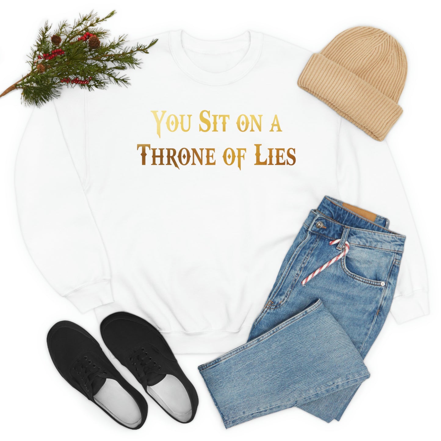 You Sit on A Throne of Lies Gold Font unisex heavy blend crewneck sweatshirt