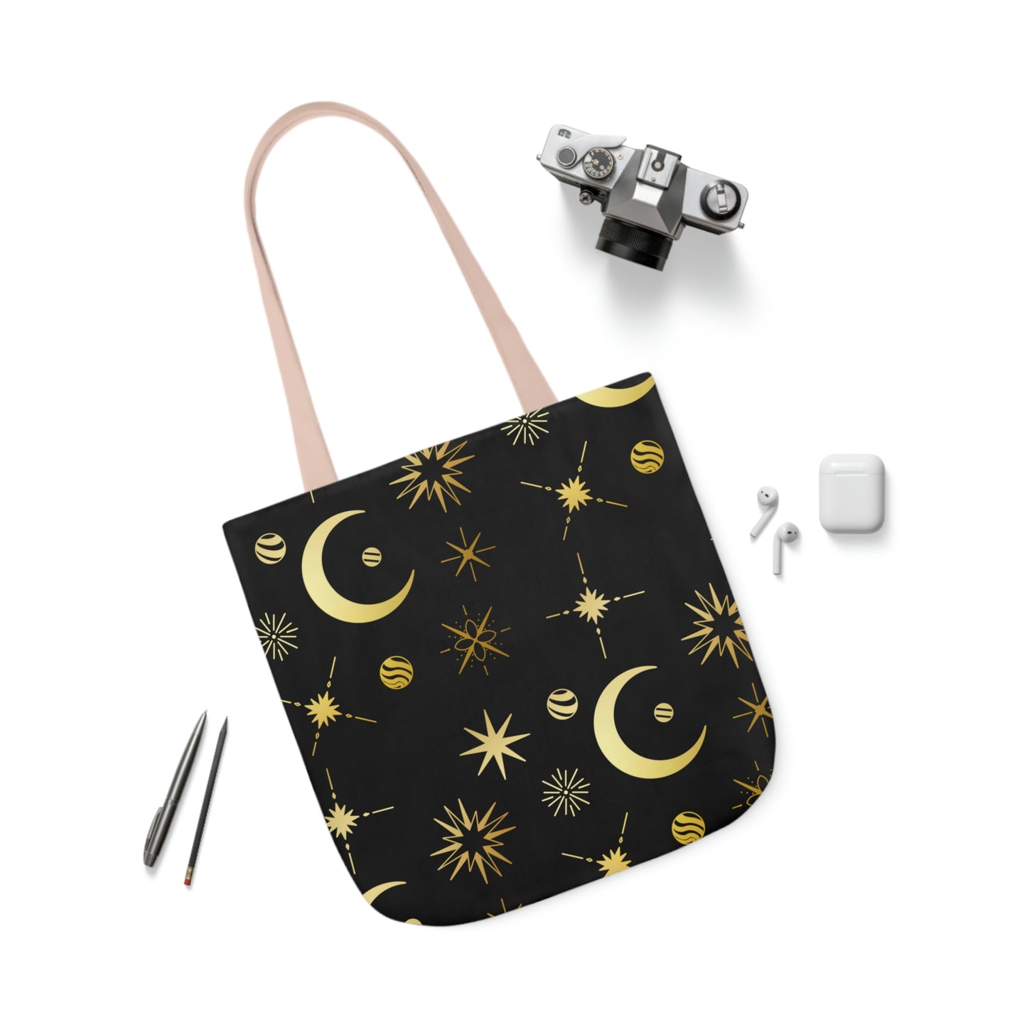 Moon and Stars AOP Polyester Canvas Tote Bag