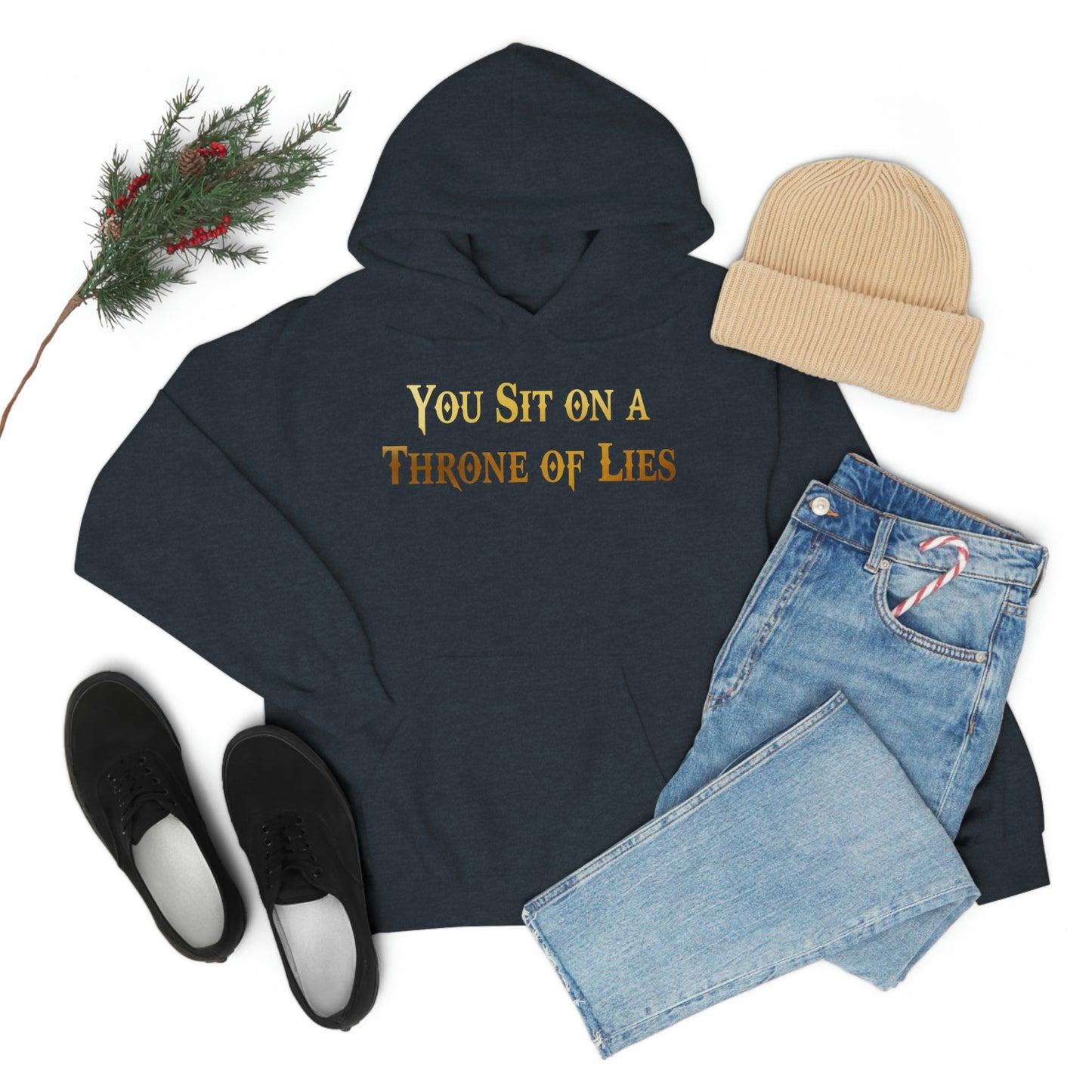 You Sit on A Throne of Lies Gold Font Unisex Heavy Blend™ Hooded Sweatshirt