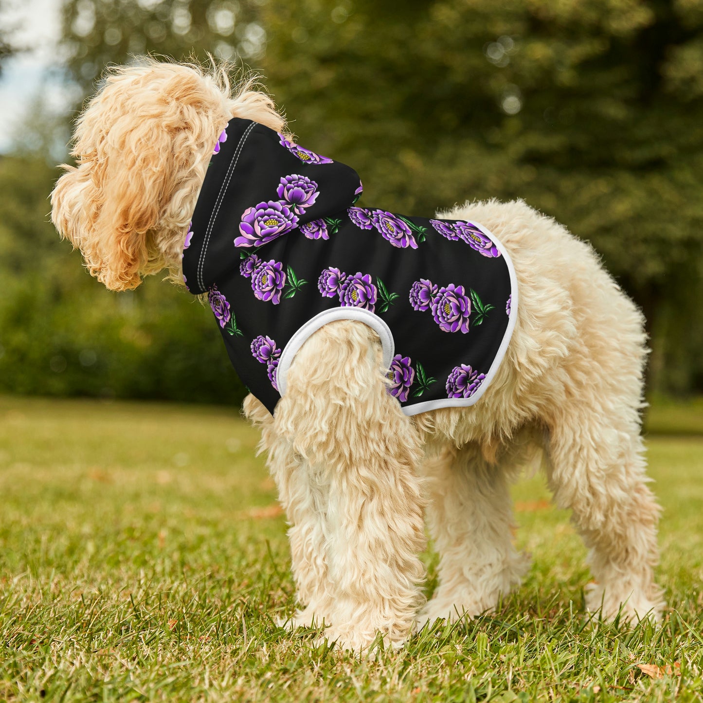 Flower Pattern Black Dog Hoodie