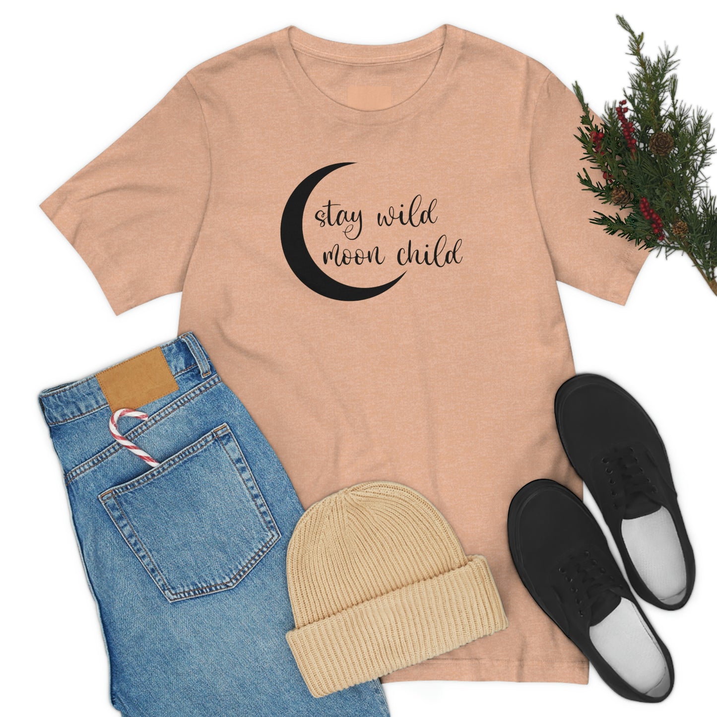 Stay Wild Moon Child Black Font Unisex Jersey Short Sleeve Tee