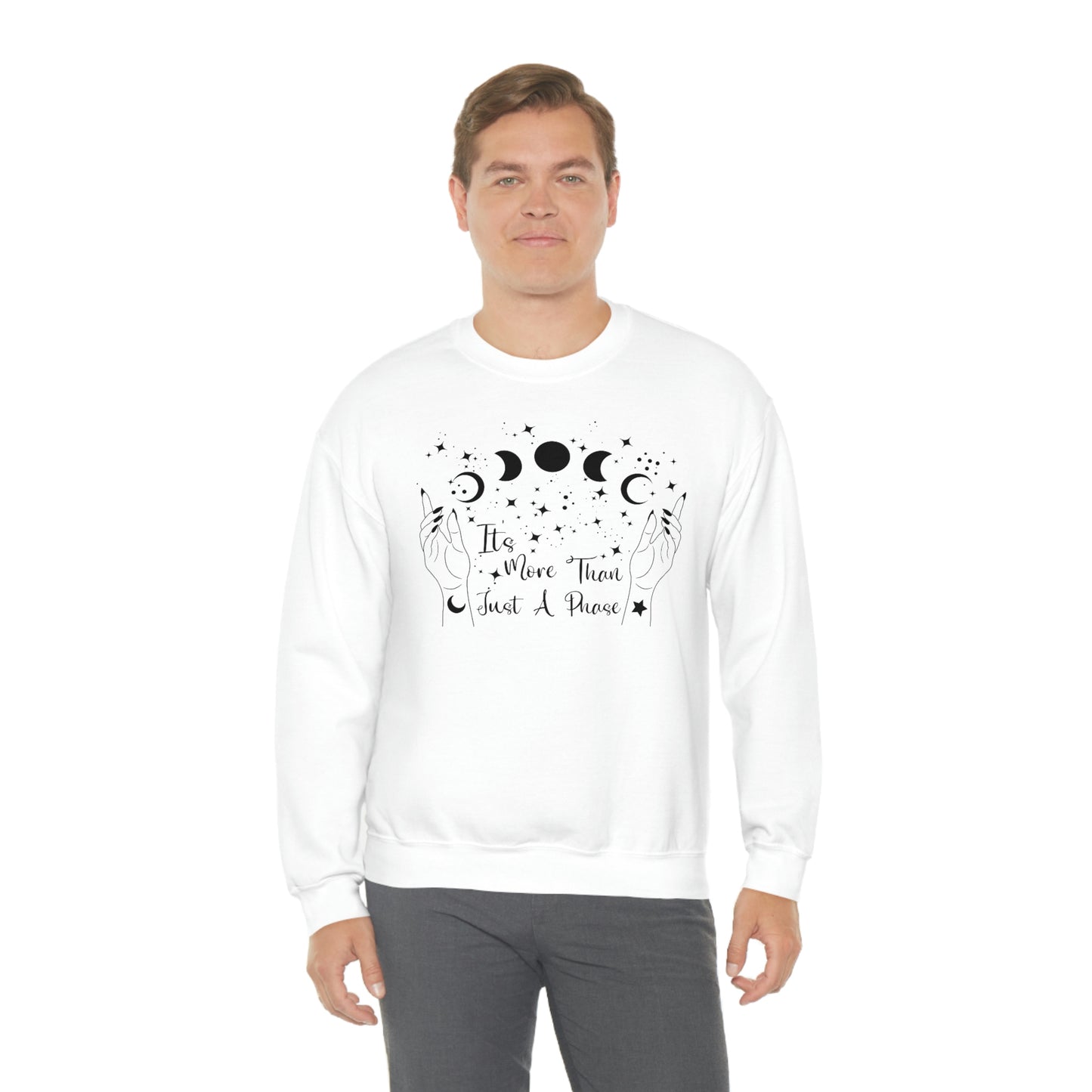 It's Not Just a Phase Black Font White unisex heavy blend crewneck sweatshirt