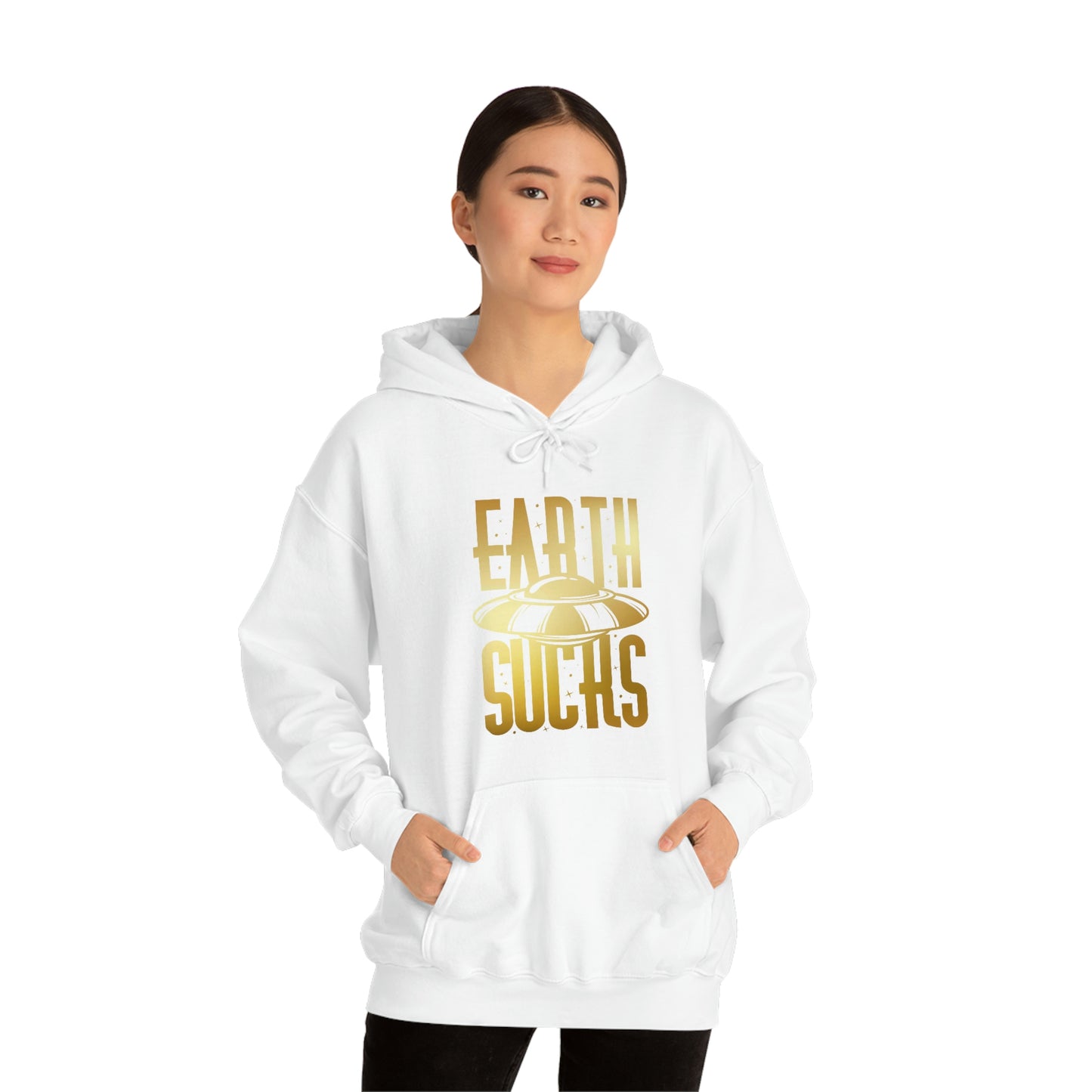 Earth Sucks Gold Font Unisex Heavy Blend™ Hooded Sweatshirt