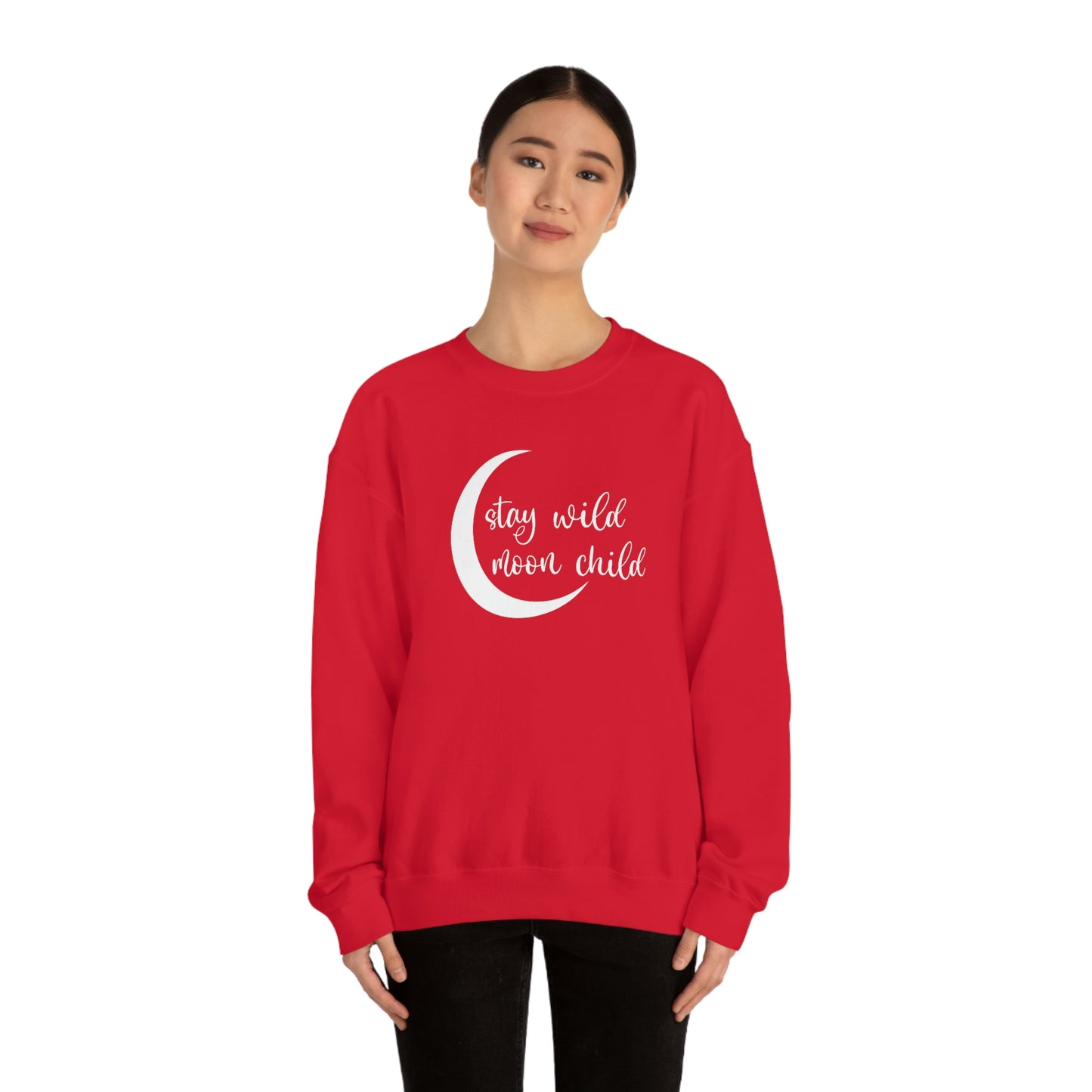 Stay Wild Moon Child White Font unisex heavy blend crewneck sweatshirt