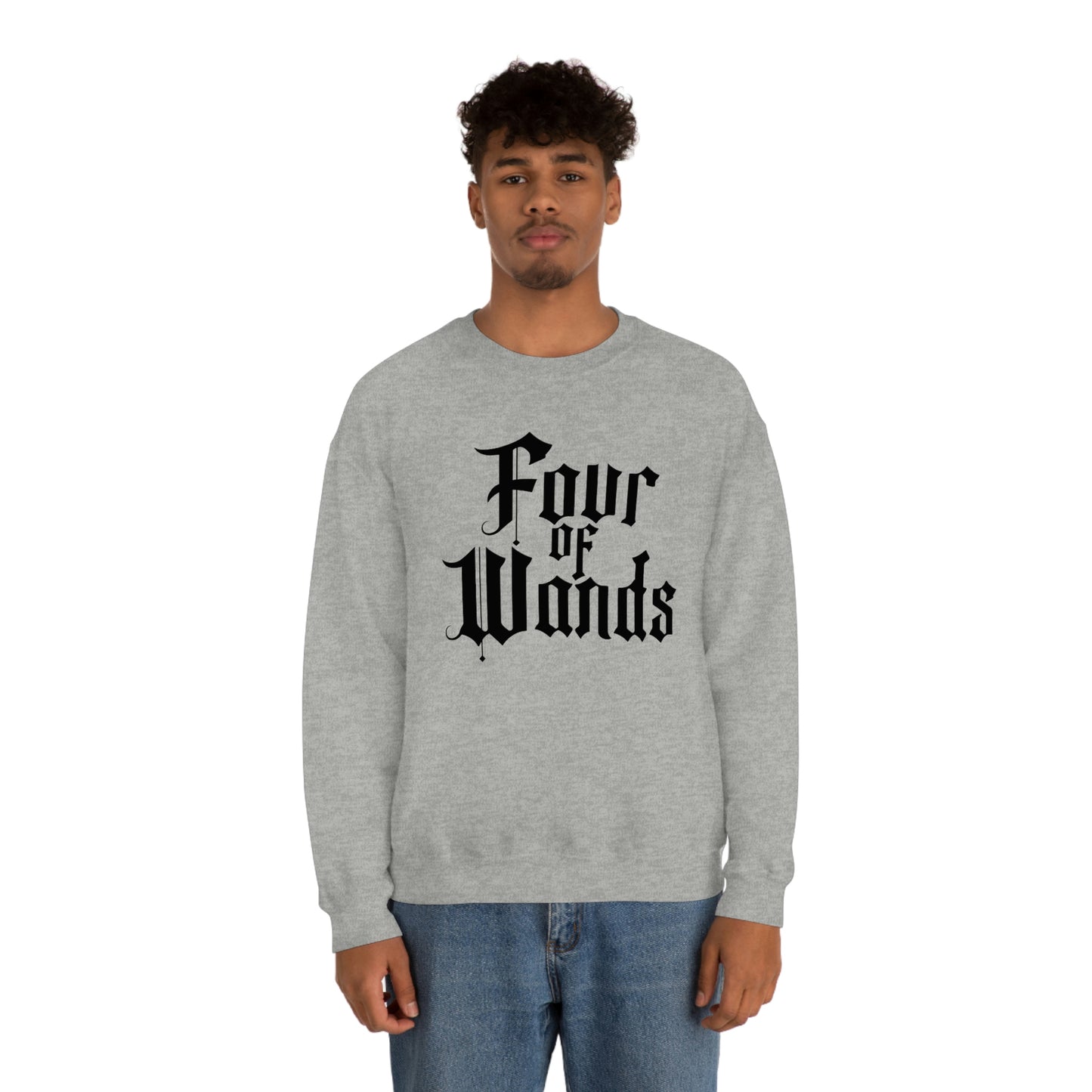 Four of Wands Black Logo White unisex heavy blend crewneck sweatshirt