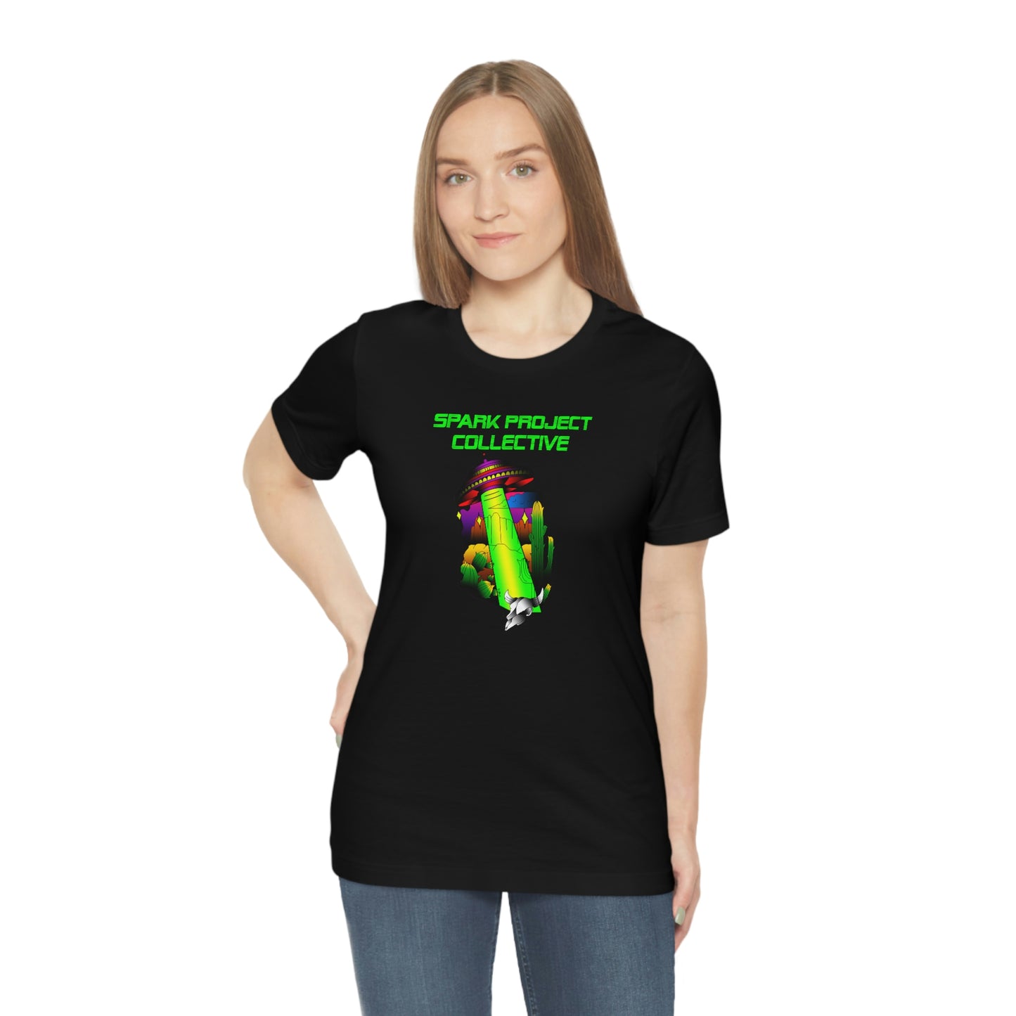 UFO Spark Green Font unisex jersey short sleeve tee