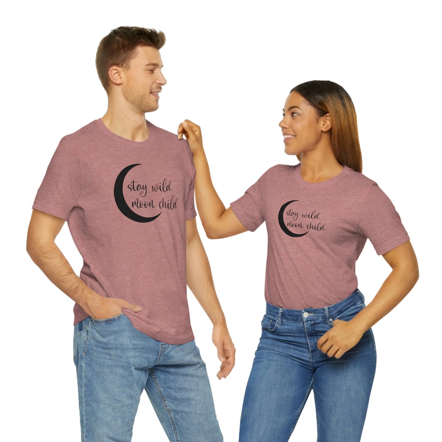 Stay Wild Moon Child Black Font Unisex Jersey Short Sleeve Tee