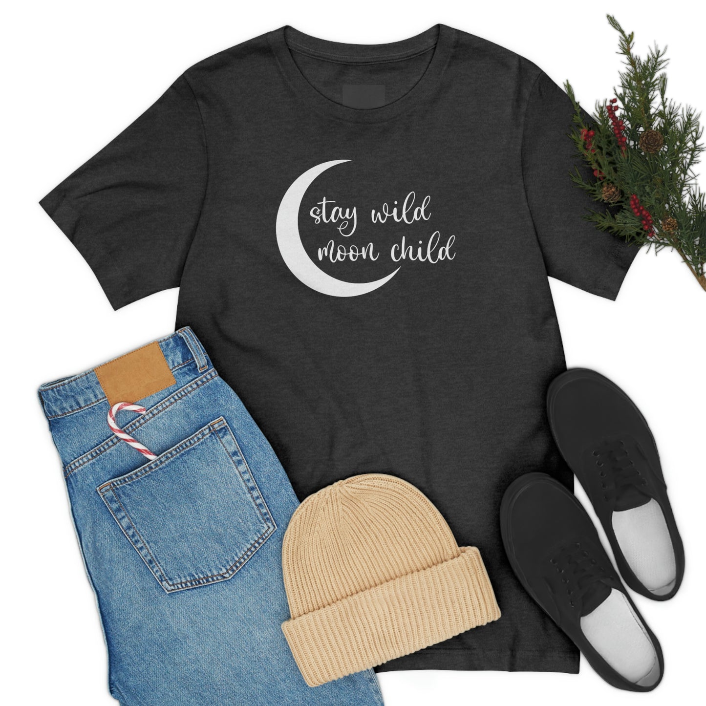 Stay Wild Moon Child White Font Unisex Jersey Short Sleeve Tee