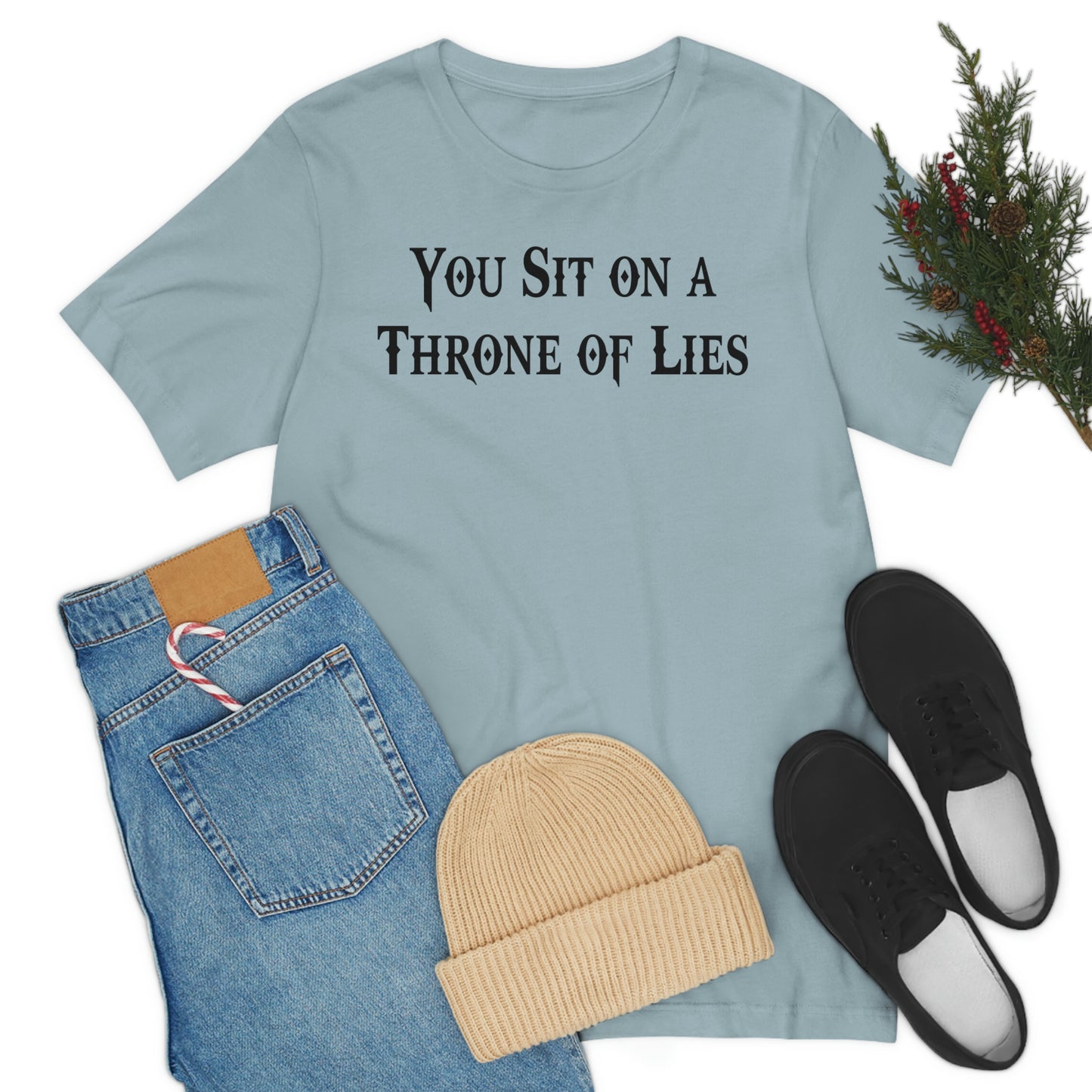 You Sit on A Throne of Lies Black Font Unisex Jersey Short Sleeve Tee