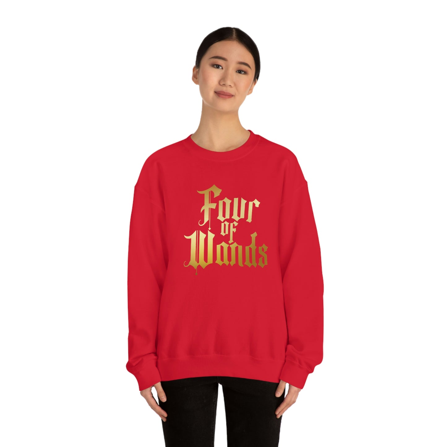 Four of Wands Logo Gold Font Black unisex heavy blend crewneck sweatshirt