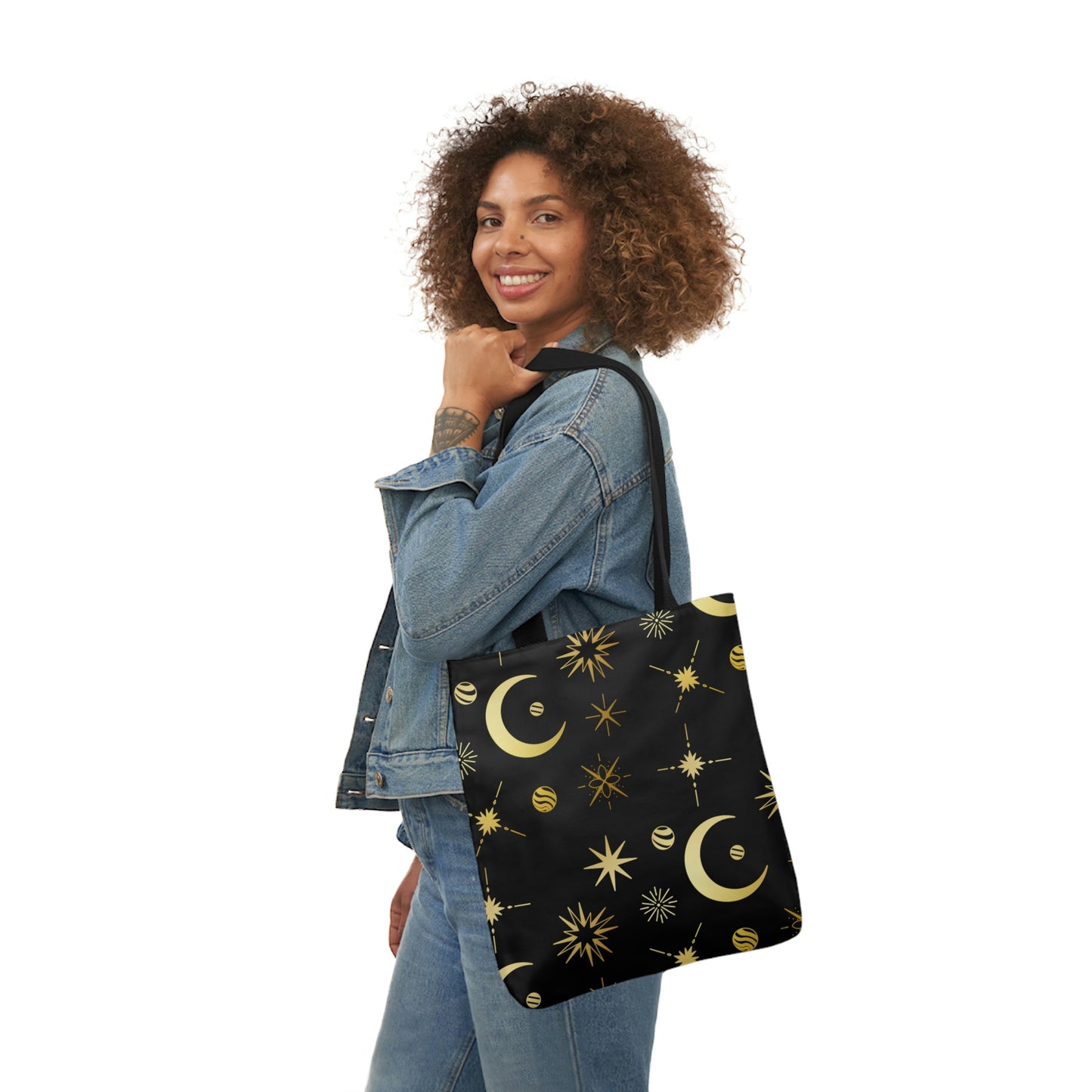 Moon and Stars AOP Polyester Canvas Tote Bag