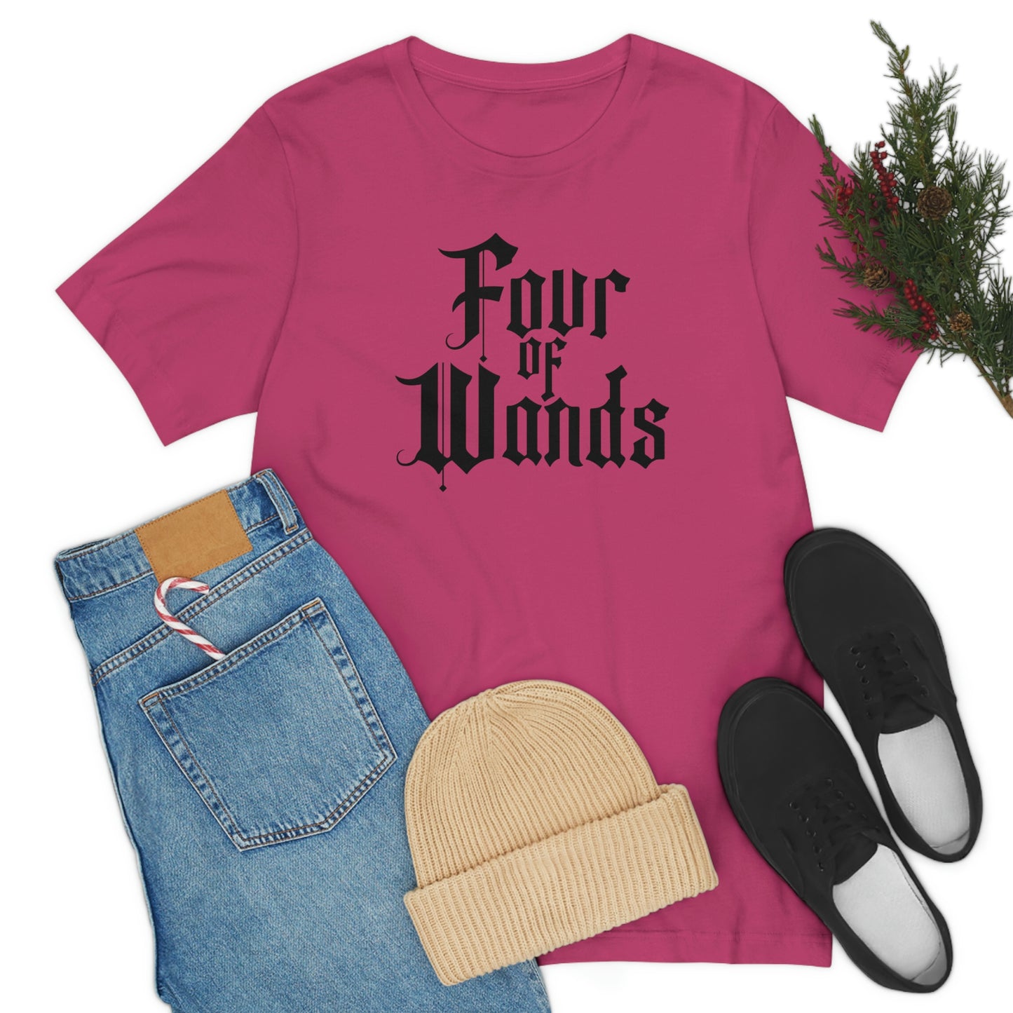 Four of Wands Black Logo Unisex Jersey Short Sleeve Tee