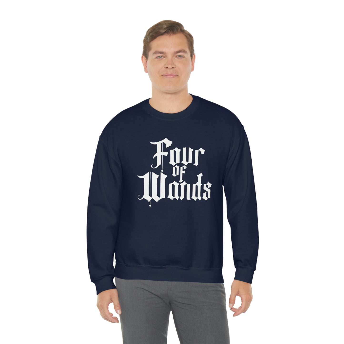 Four of Wands White Logo unisex heavy blend crewneck sweatshirt