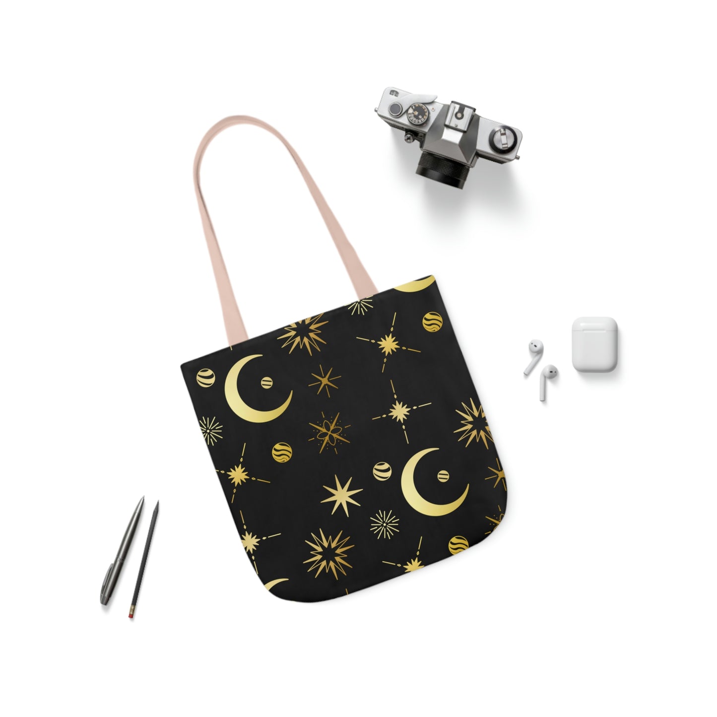 Moon and Stars AOP Polyester Canvas Tote Bag