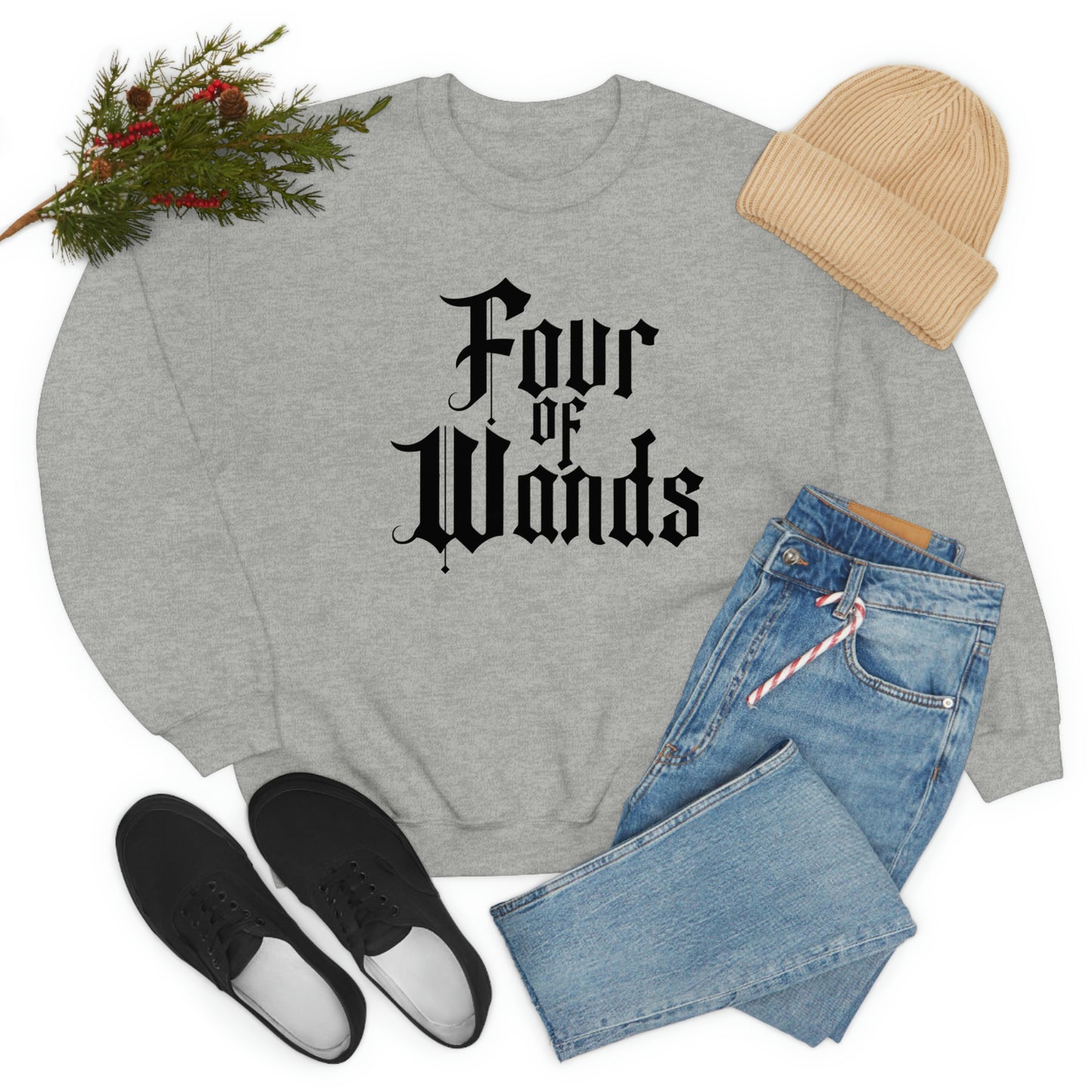 Four of Wands Black Logo White unisex heavy blend crewneck sweatshirt