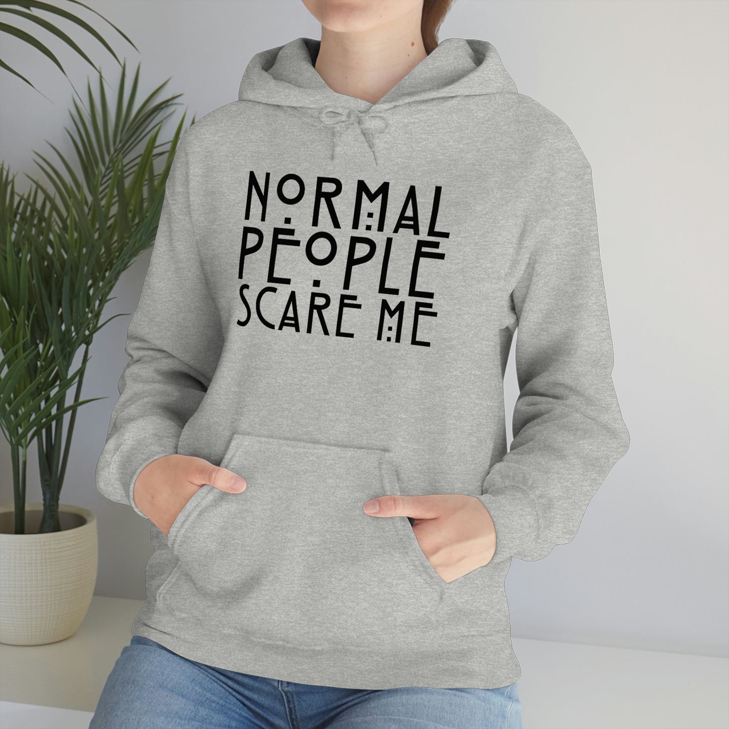 Normal People Scare Me Black Font Unisex Heavy Blend™ Hooded Sweatshirt