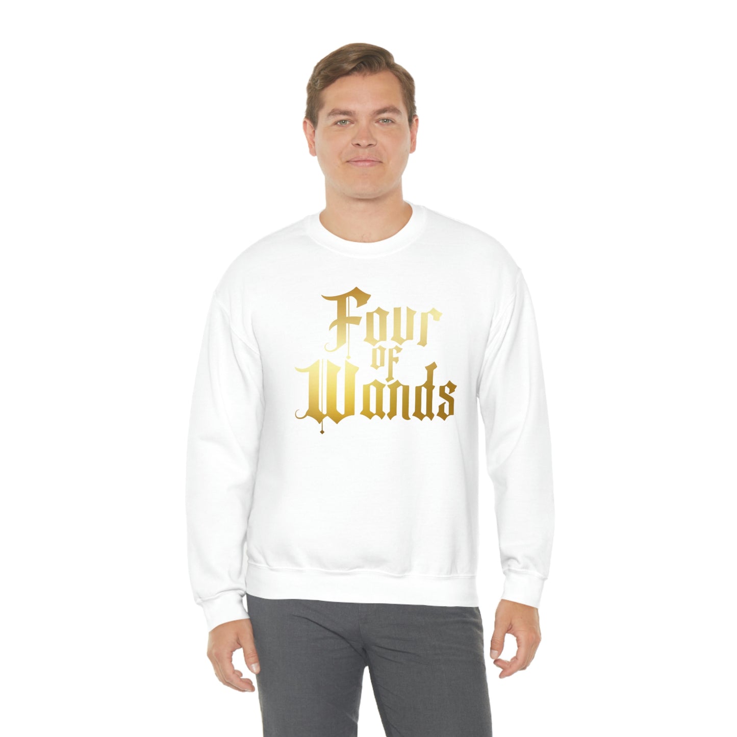 Four of Wands Logo Gold Font Black unisex heavy blend crewneck sweatshirt