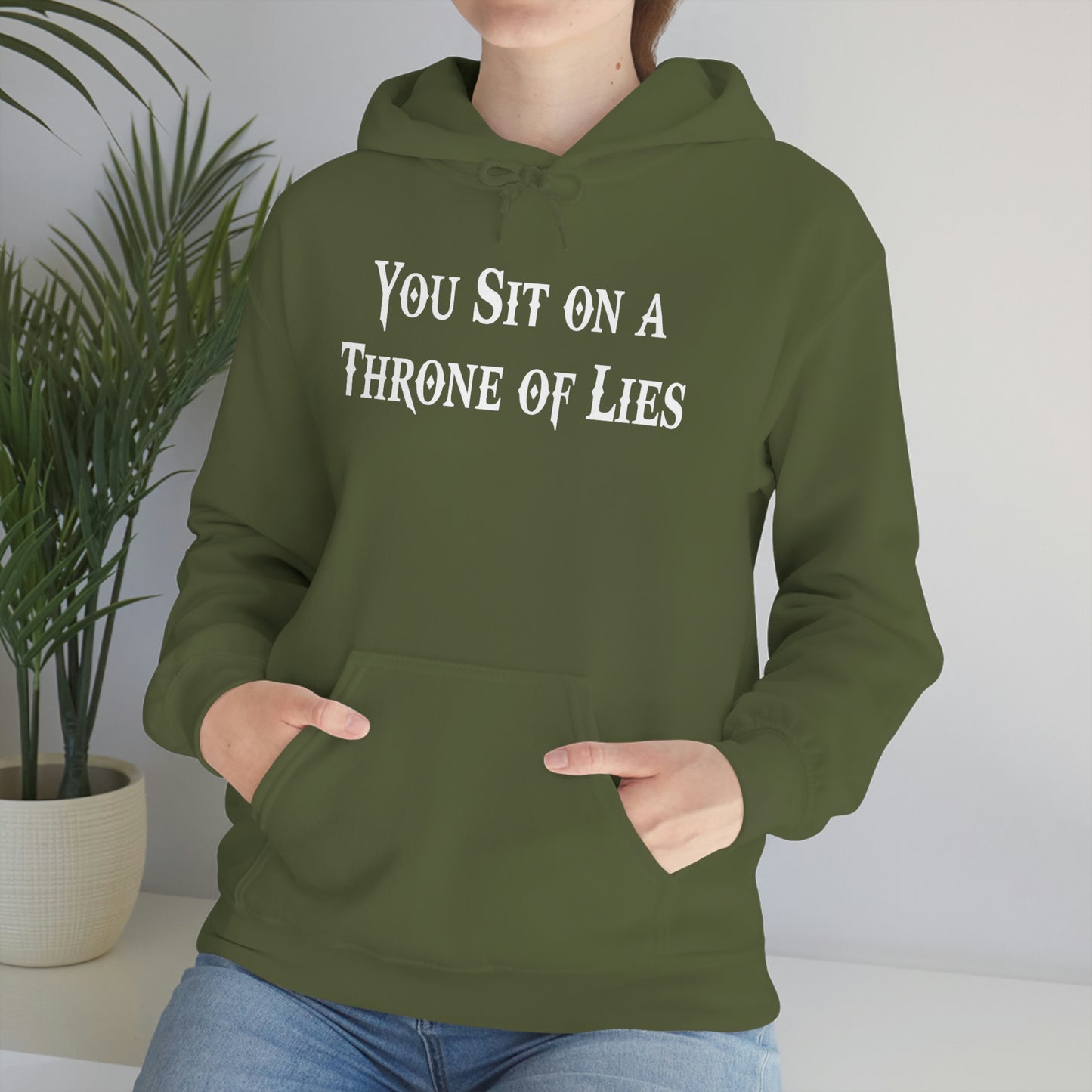 You Sit on A Throne of Lies White Font Unisex Heavy Blend™ Hooded Sweatshirt