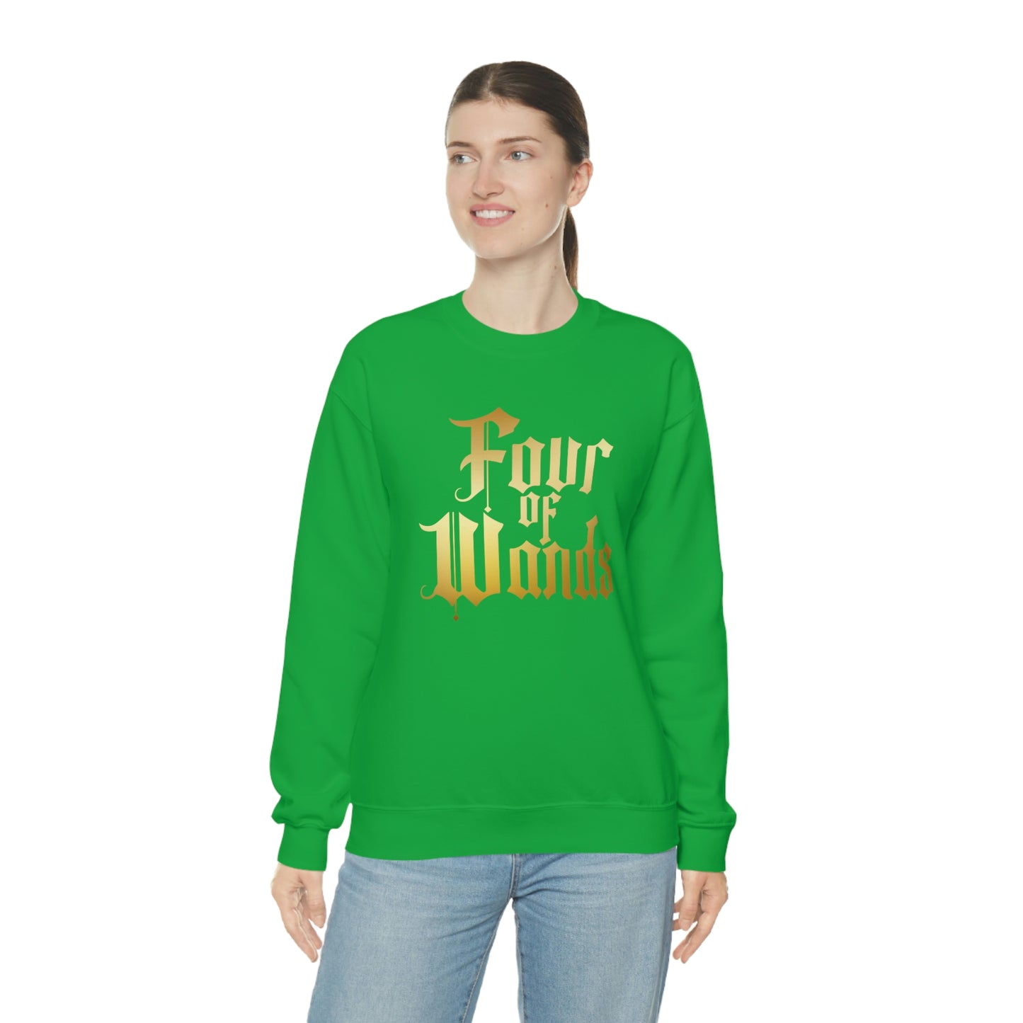 Four of Wands Logo Gold Font Black unisex heavy blend crewneck sweatshirt