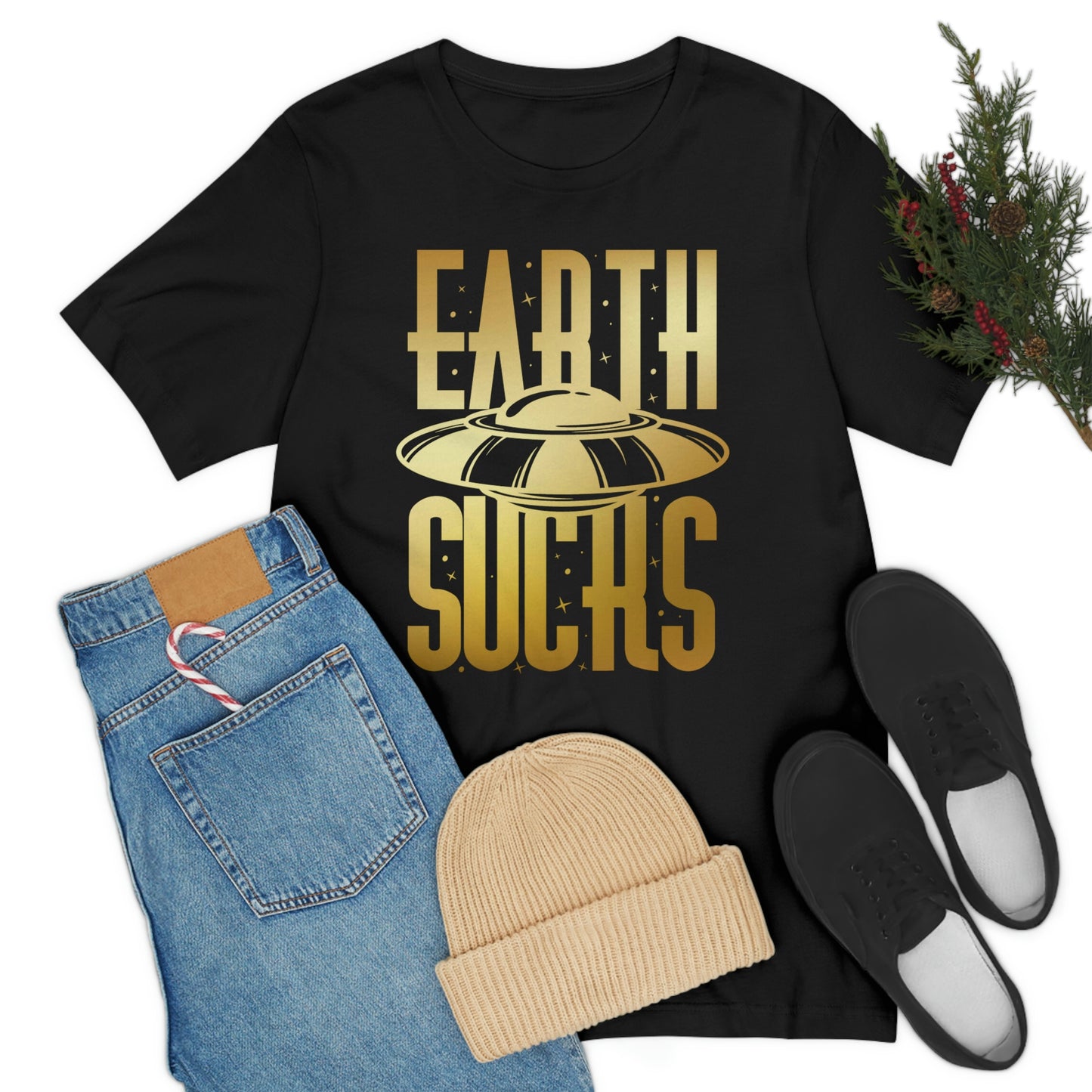 Earth Sucks Gold Font Unisex Jersey Short Sleeve Tee