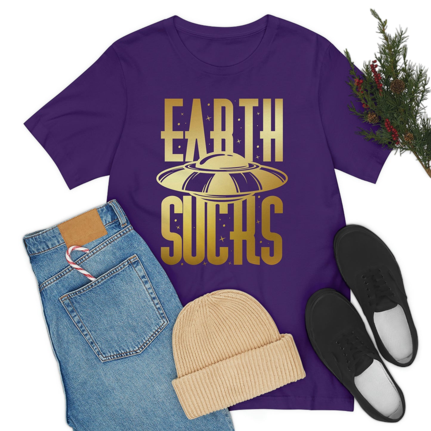 Earth Sucks Gold Font Unisex Jersey Short Sleeve Tee