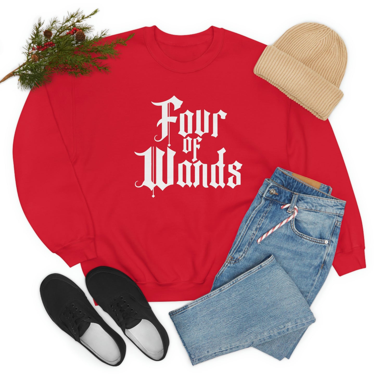 Four of Wands White Logo unisex heavy blend crewneck sweatshirt