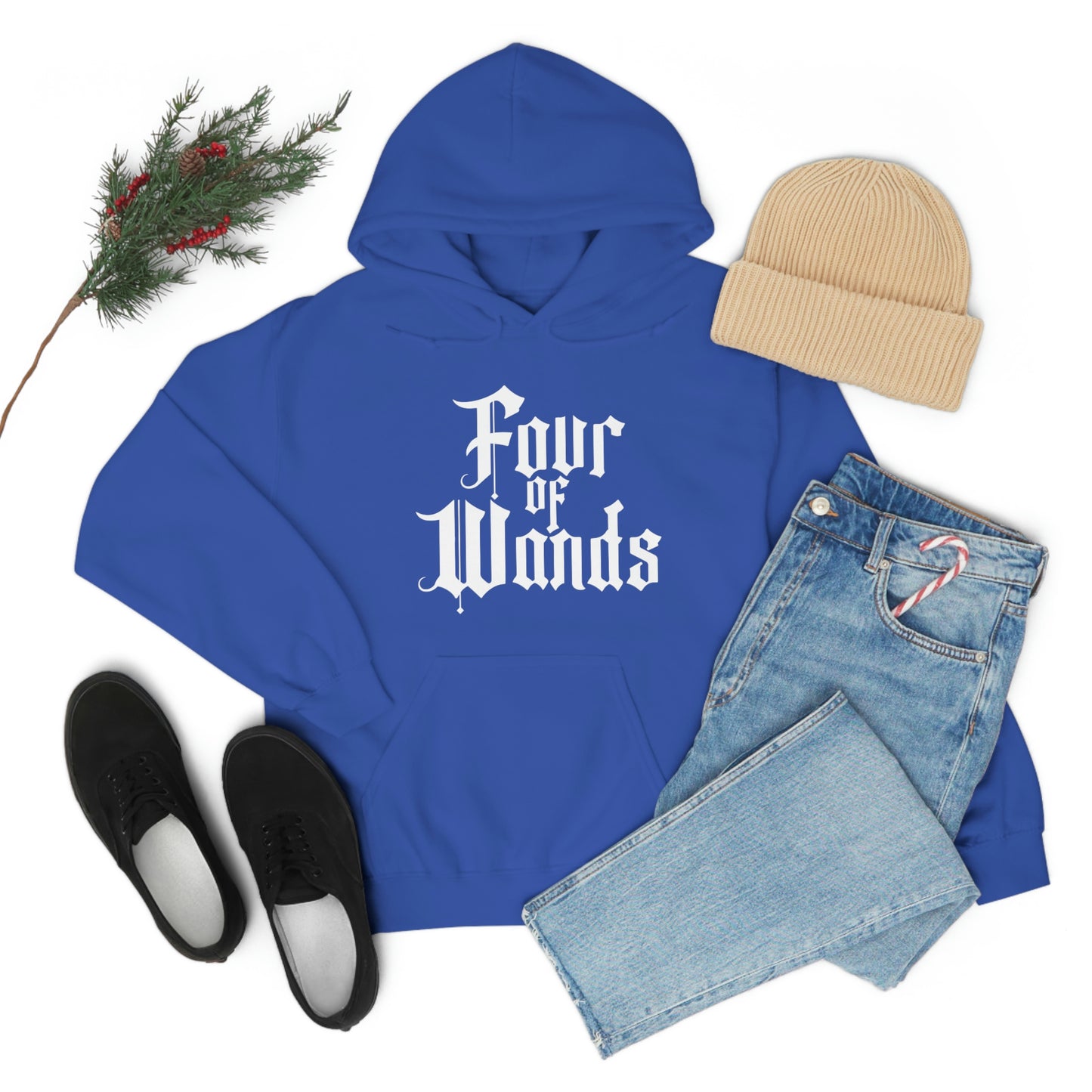 Four of Wands White Logo Unisex Heavy Blend™ Hooded Sweatshirt