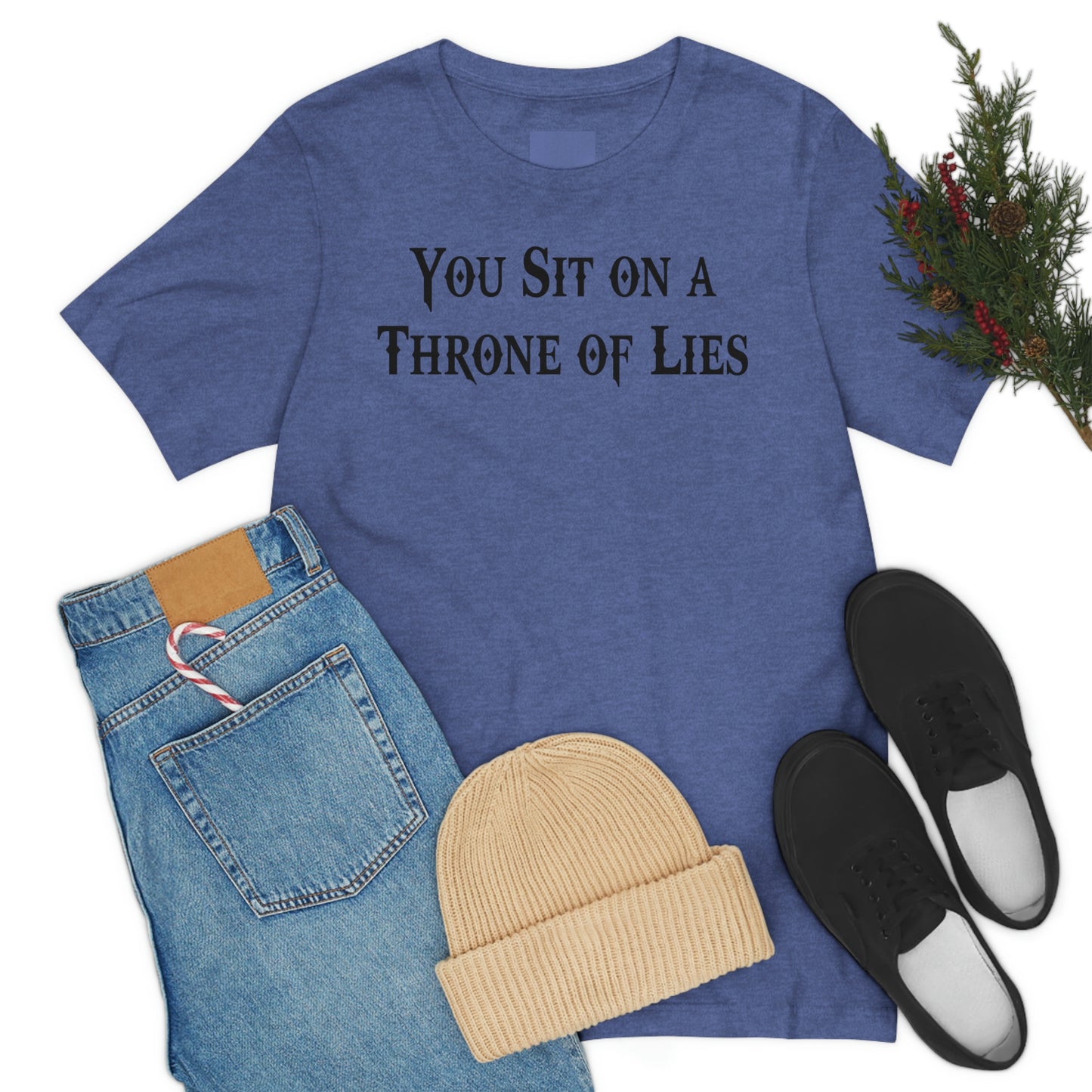 You Sit on A Throne of Lies Black Font Unisex Jersey Short Sleeve Tee