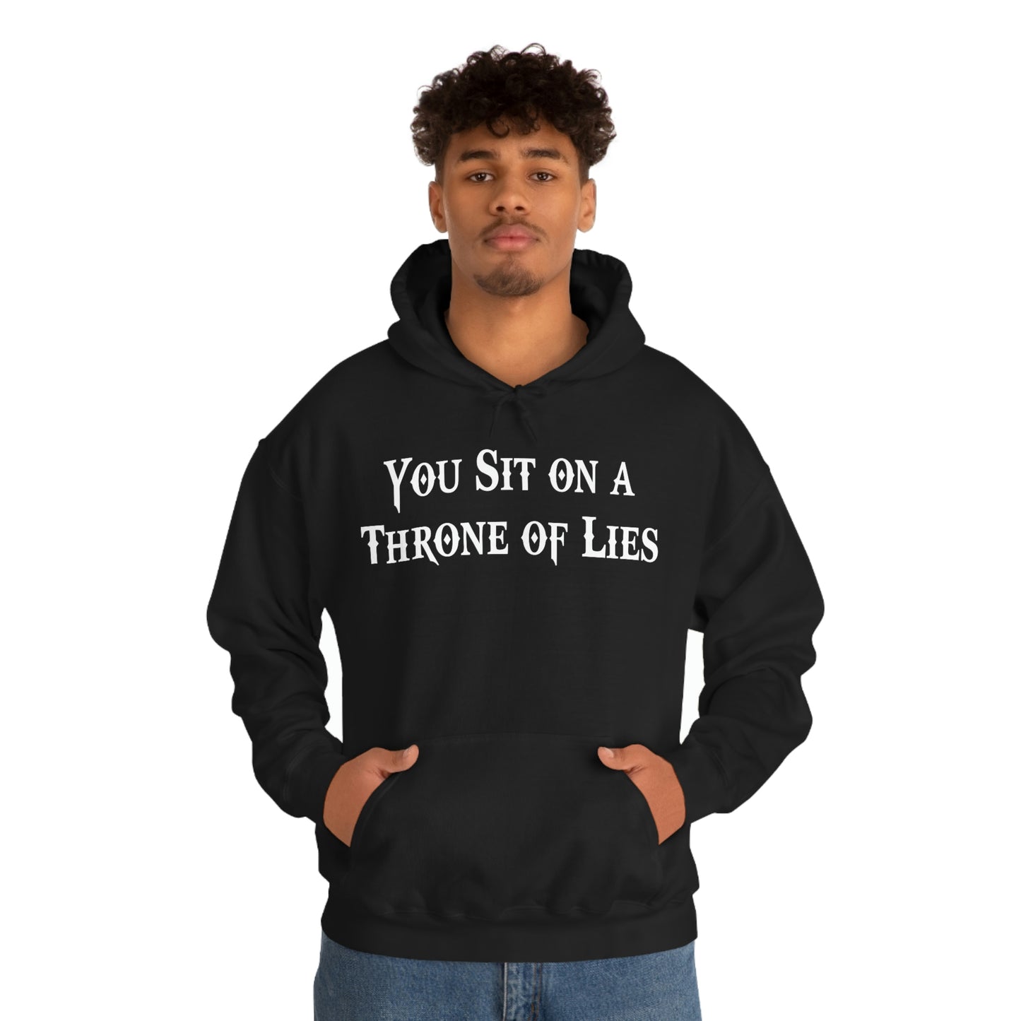 You Sit on A Throne of Lies White Font Unisex Heavy Blend™ Hooded Sweatshirt