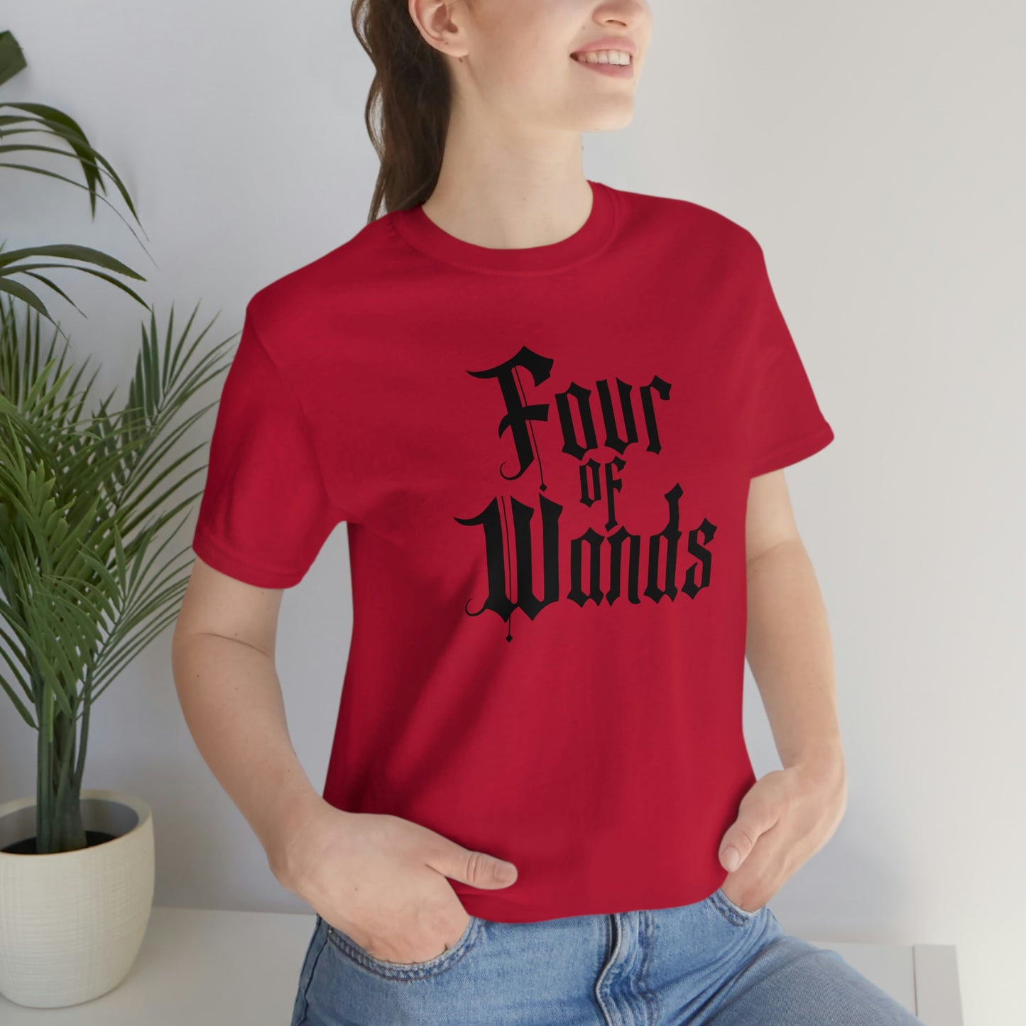 Four of Wands Black Logo Unisex Jersey Short Sleeve Tee