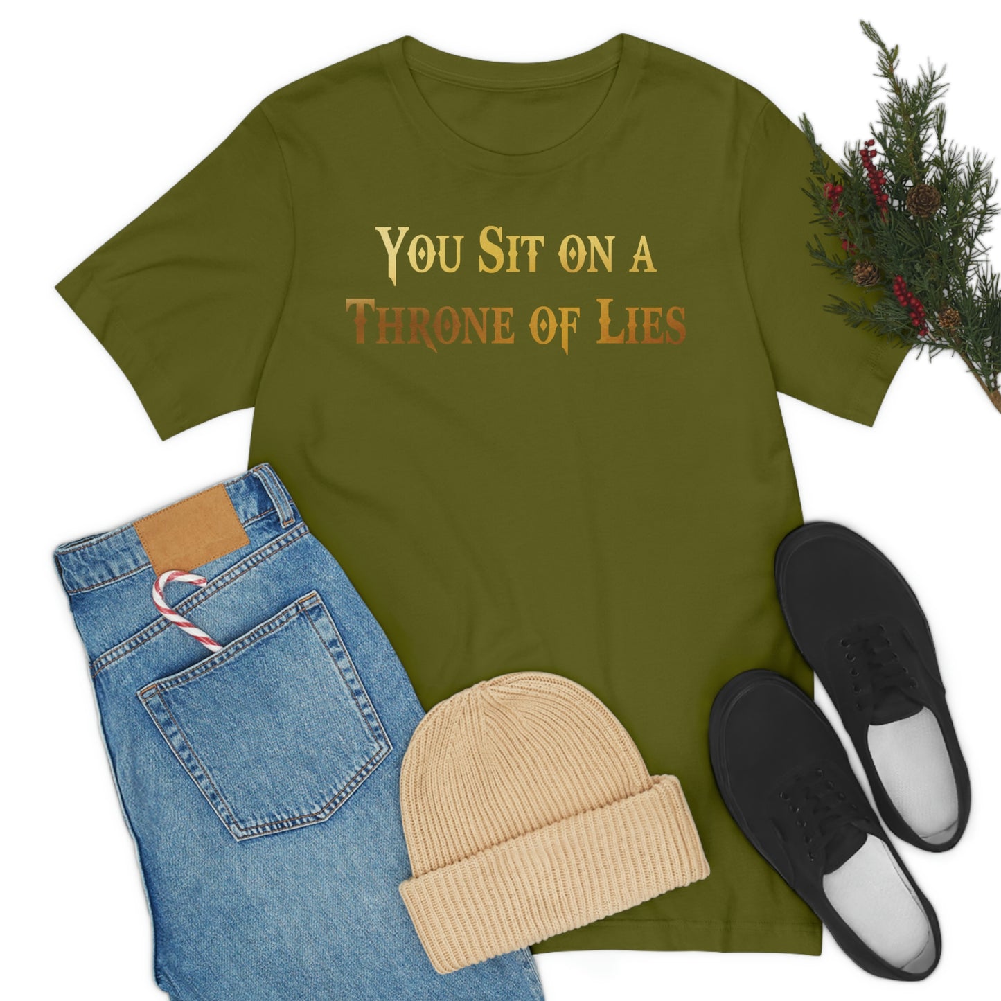 You Sit on A Throne of Lies Gold Font Unisex Jersey Short Sleeve Tee