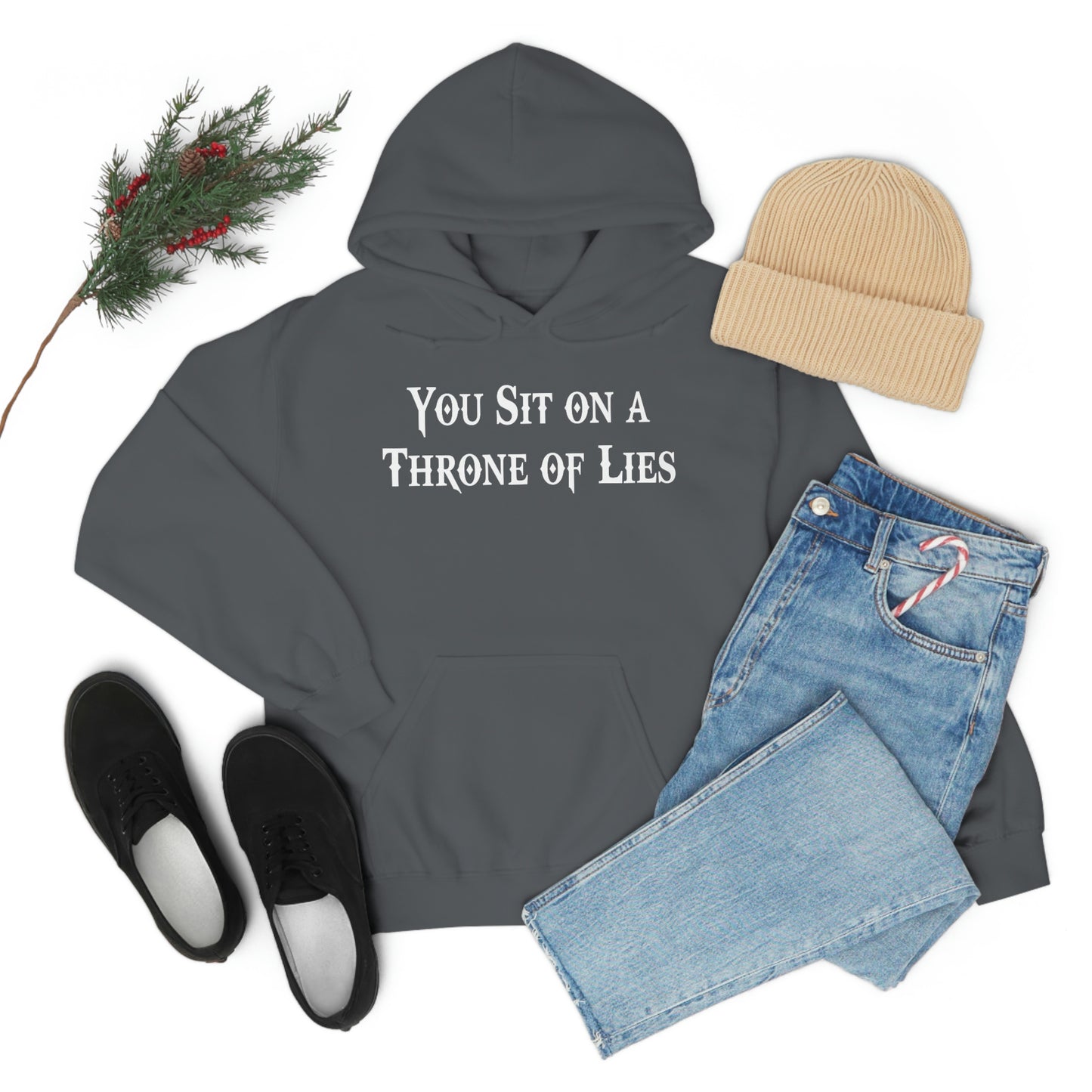 You Sit on A Throne of Lies White Font Unisex Heavy Blend™ Hooded Sweatshirt