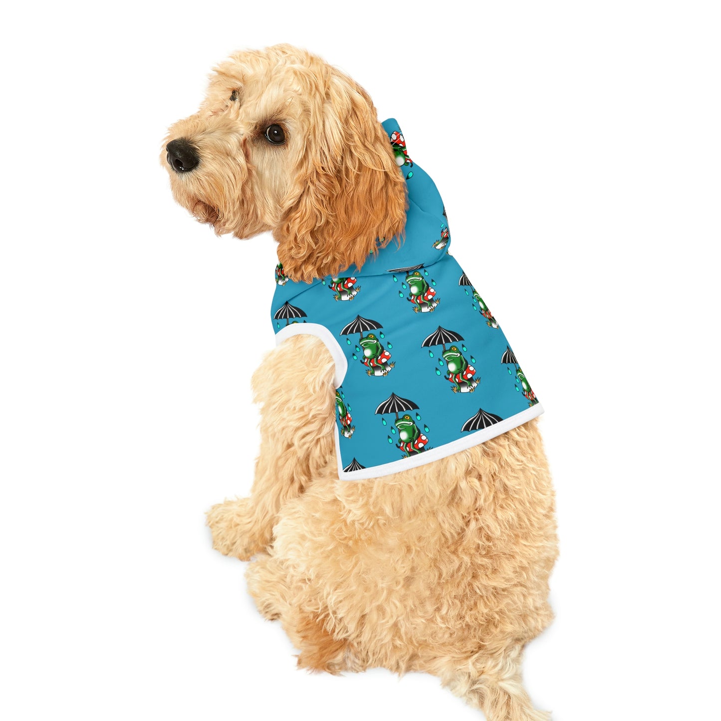 Rainy Day Frog Teal Dog Hoodie