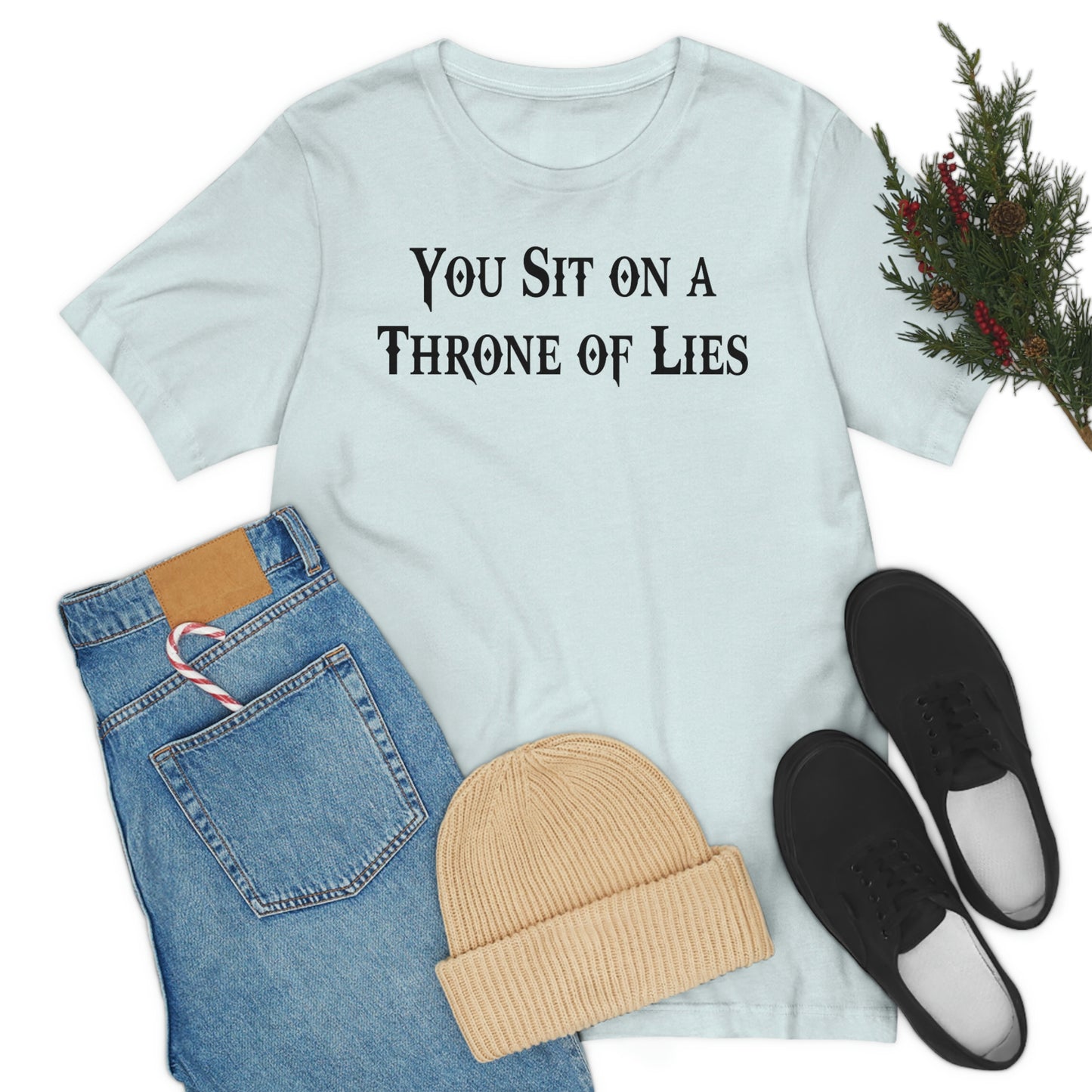 You Sit on A Throne of Lies Black Font Unisex Jersey Short Sleeve Tee