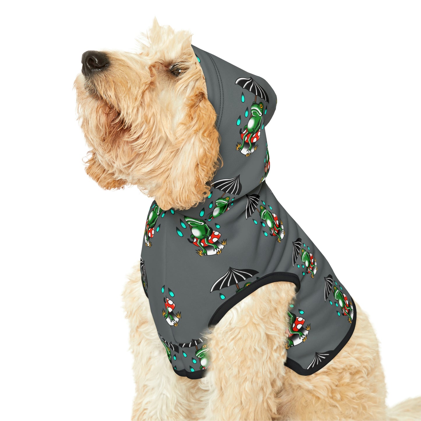 Rainy Day Frog Dk Grey Dog Hoodie