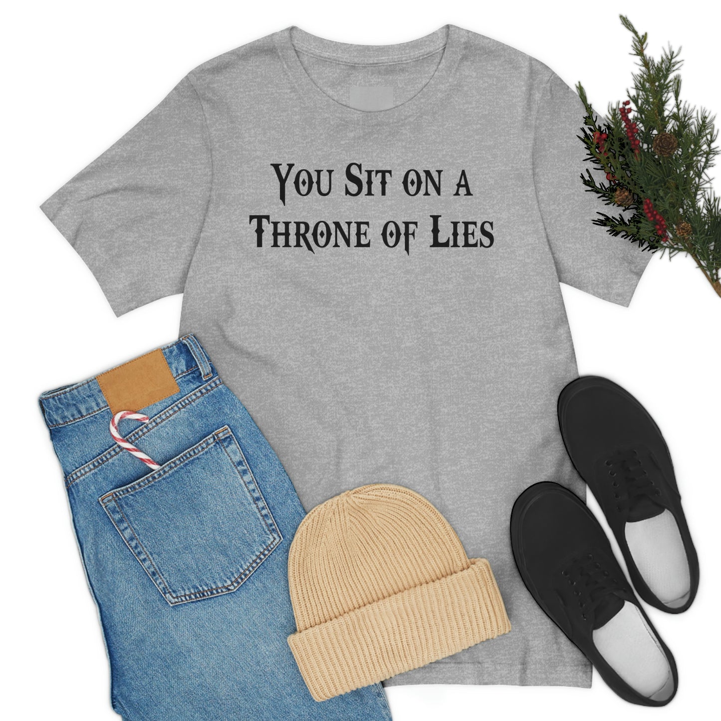 You Sit on A Throne of Lies Black Font Unisex Jersey Short Sleeve Tee