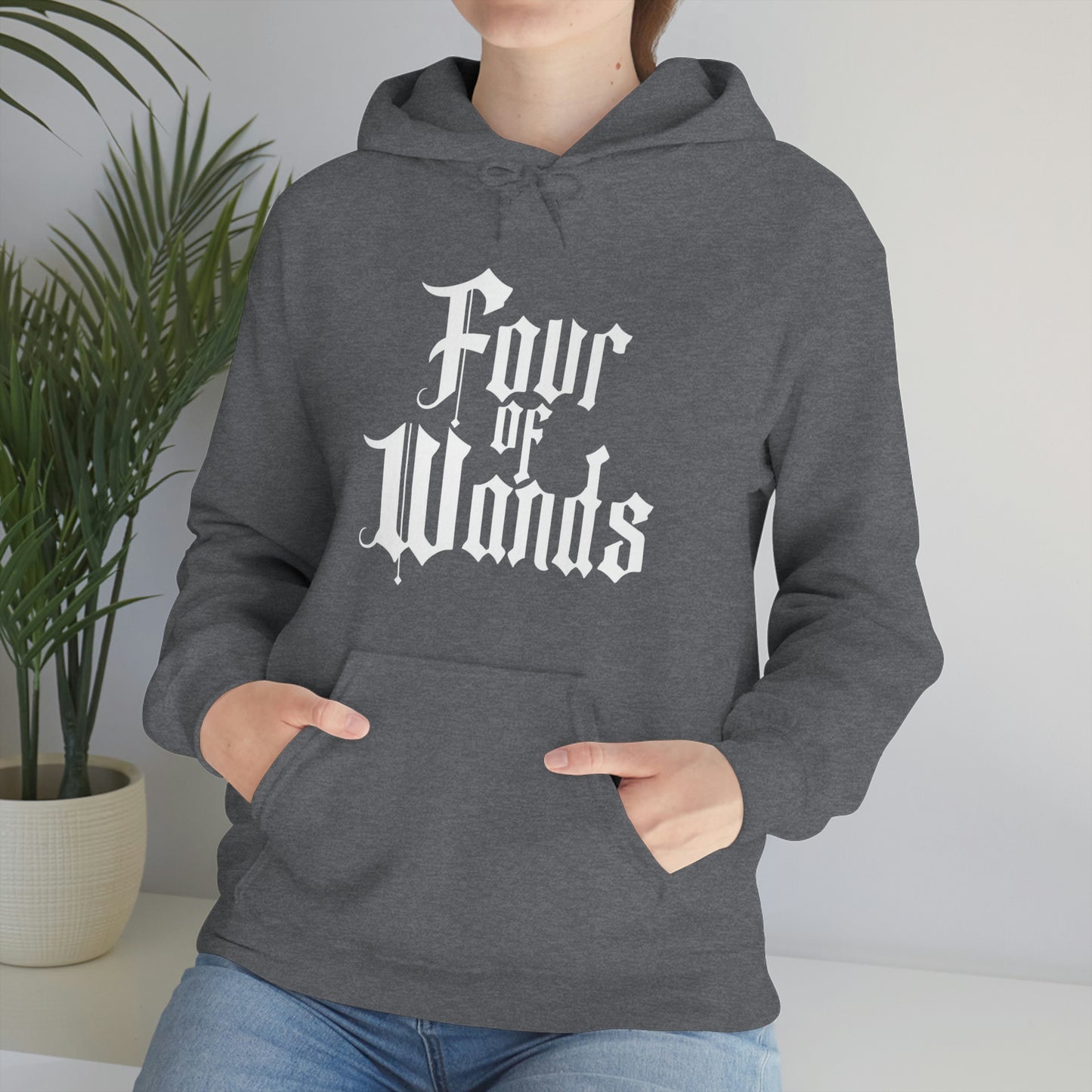 Four of Wands White Logo Unisex Heavy Blend™ Hooded Sweatshirt