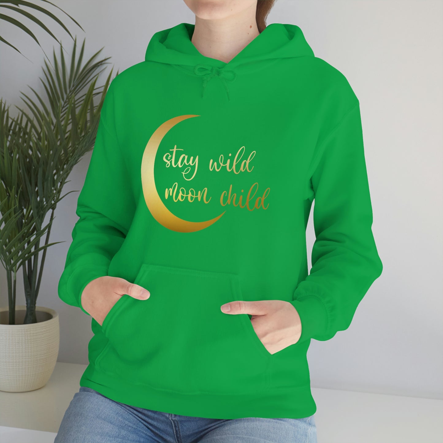 Stay Wild Moon Child Gold Font Unisex Heavy Blend™ Hooded Sweatshirt