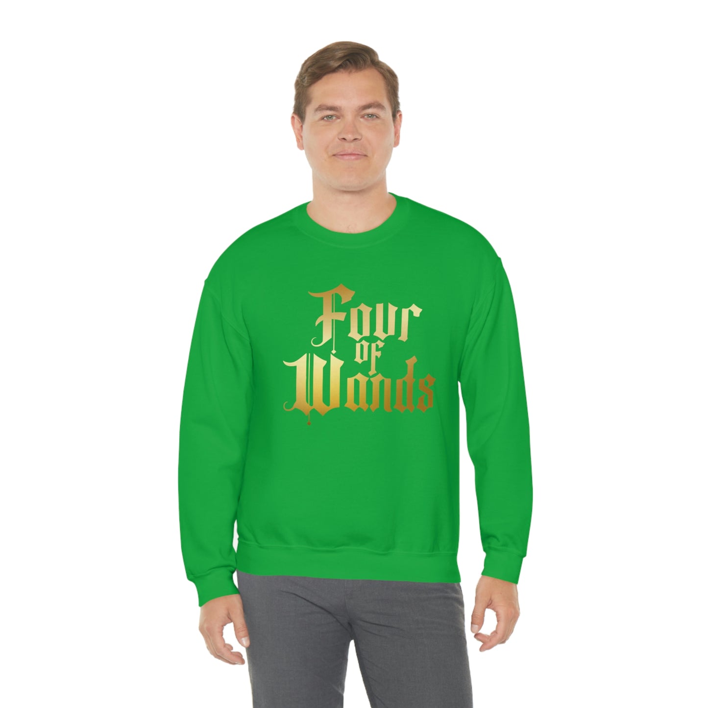 Four of Wands Logo Gold Font Black unisex heavy blend crewneck sweatshirt