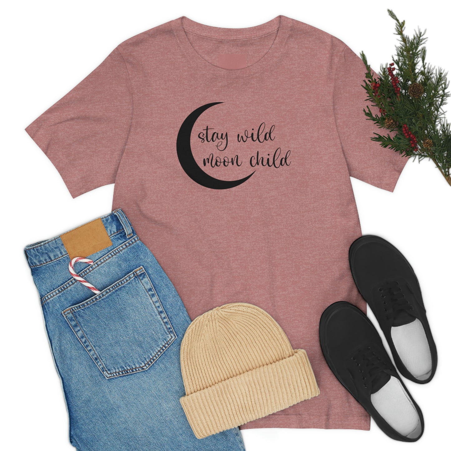 Stay Wild Moon Child Black Font Unisex Jersey Short Sleeve Tee